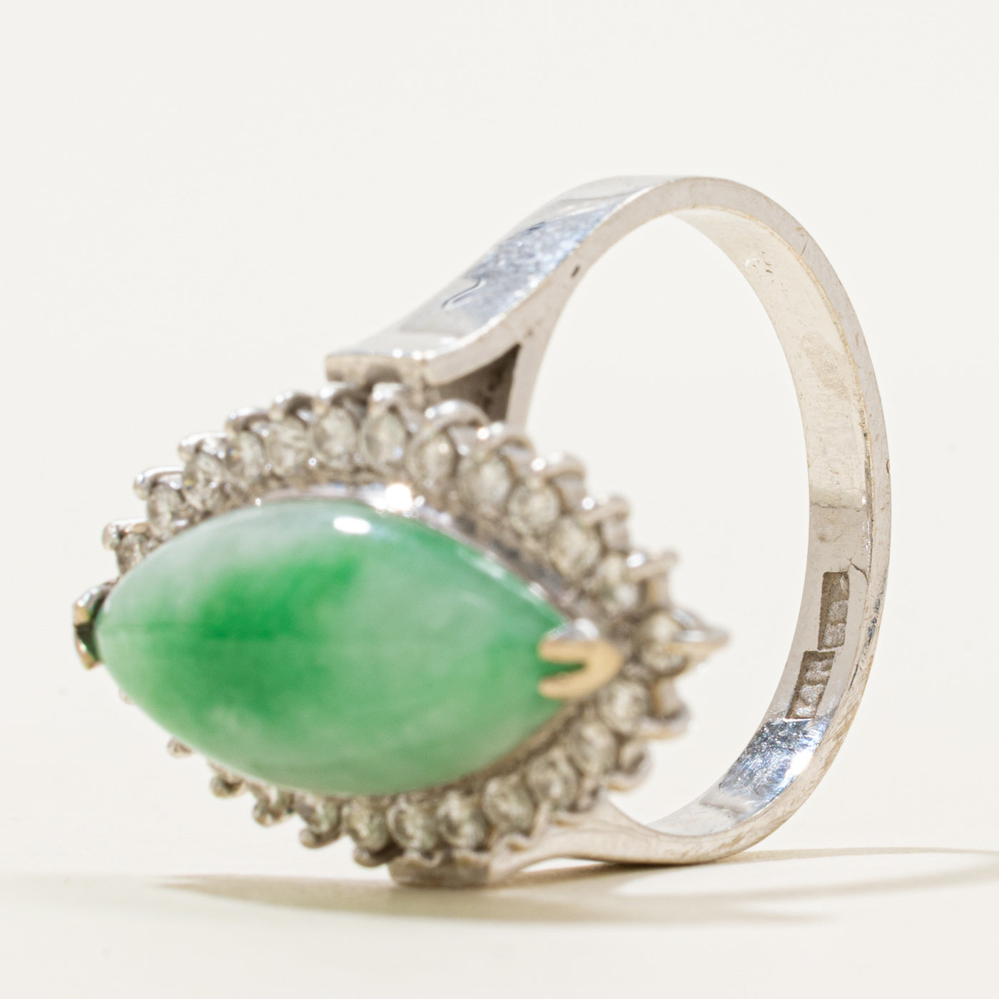 Jadeite & Diamond Petal Halo Cocktail Ring | 6.10ct, 0.39ctw | SZ 8