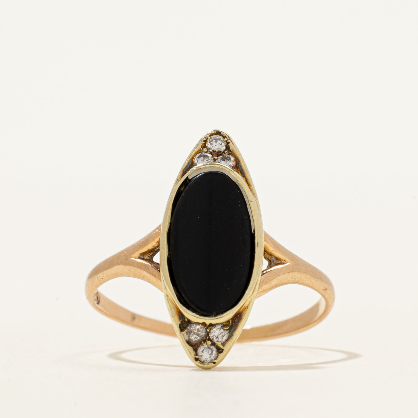 Oval Onyx & Diamond Cluster Navette Ring | 1.16ct, 0.05ctw | SZ 8.5