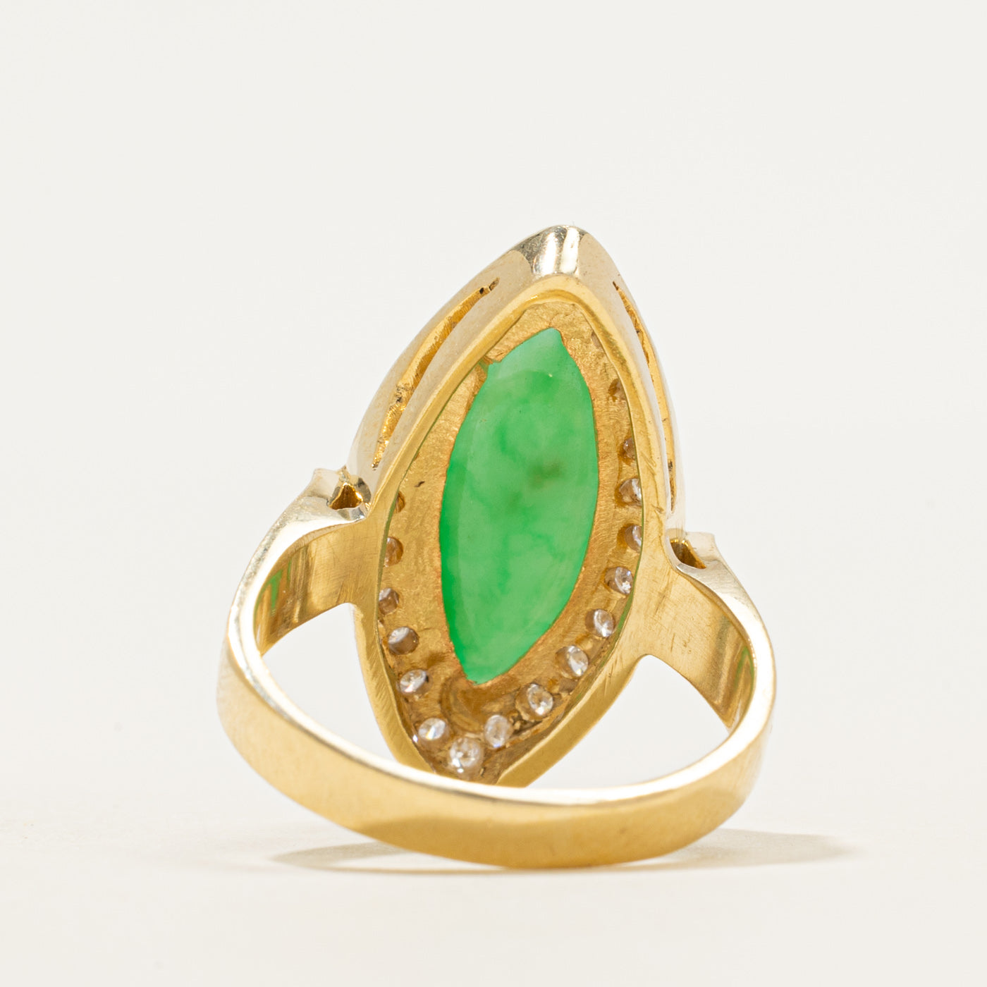 18k Jadeite & Diamond Halo Navette Ring | 4.30ct, 0.12ctw | SZ 6.5