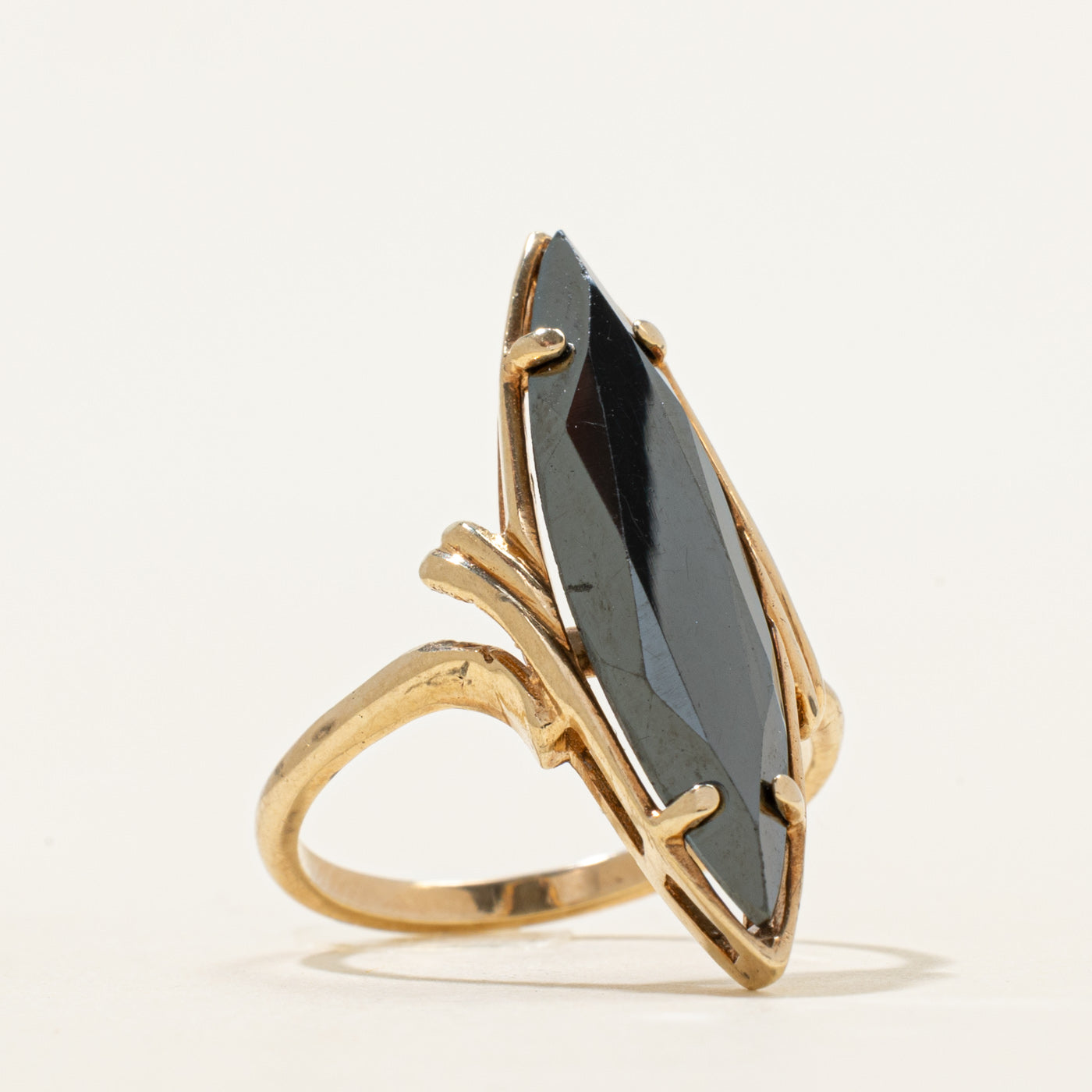Hematite Engraved Navette Ring | 3.91ct | SZ 6