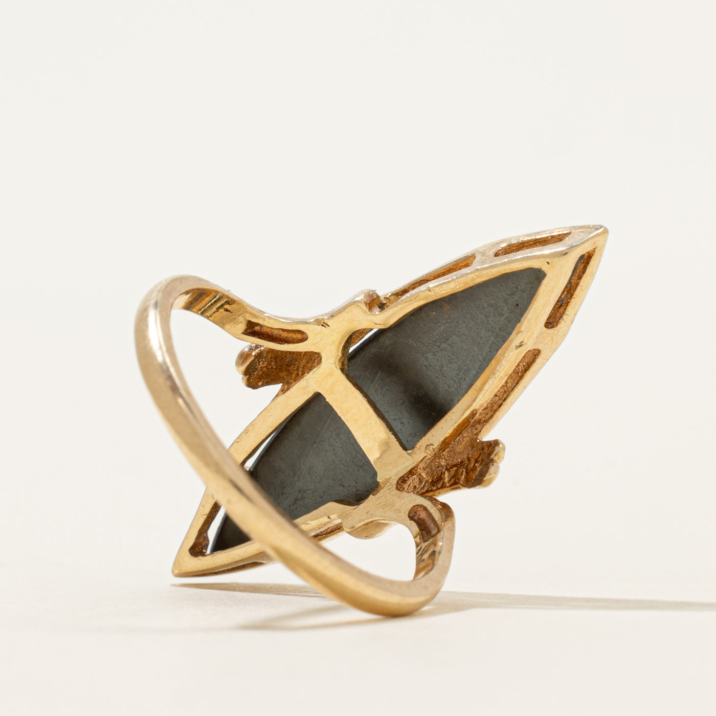 Hematite Engraved Navette Ring | 3.91ct | SZ 6