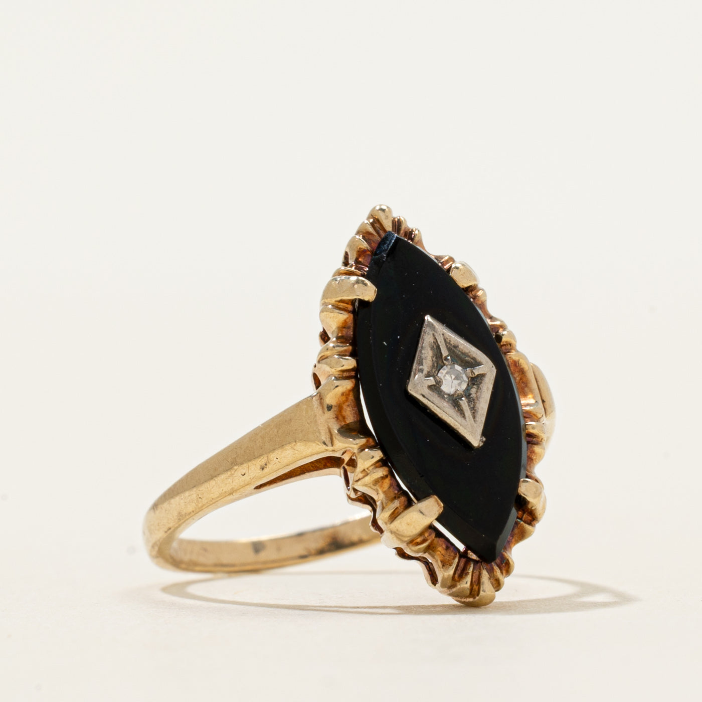 Cabochon Onyx & Diamond Navette Ring | 1.97ct, 0.005ct | SZ 5.5