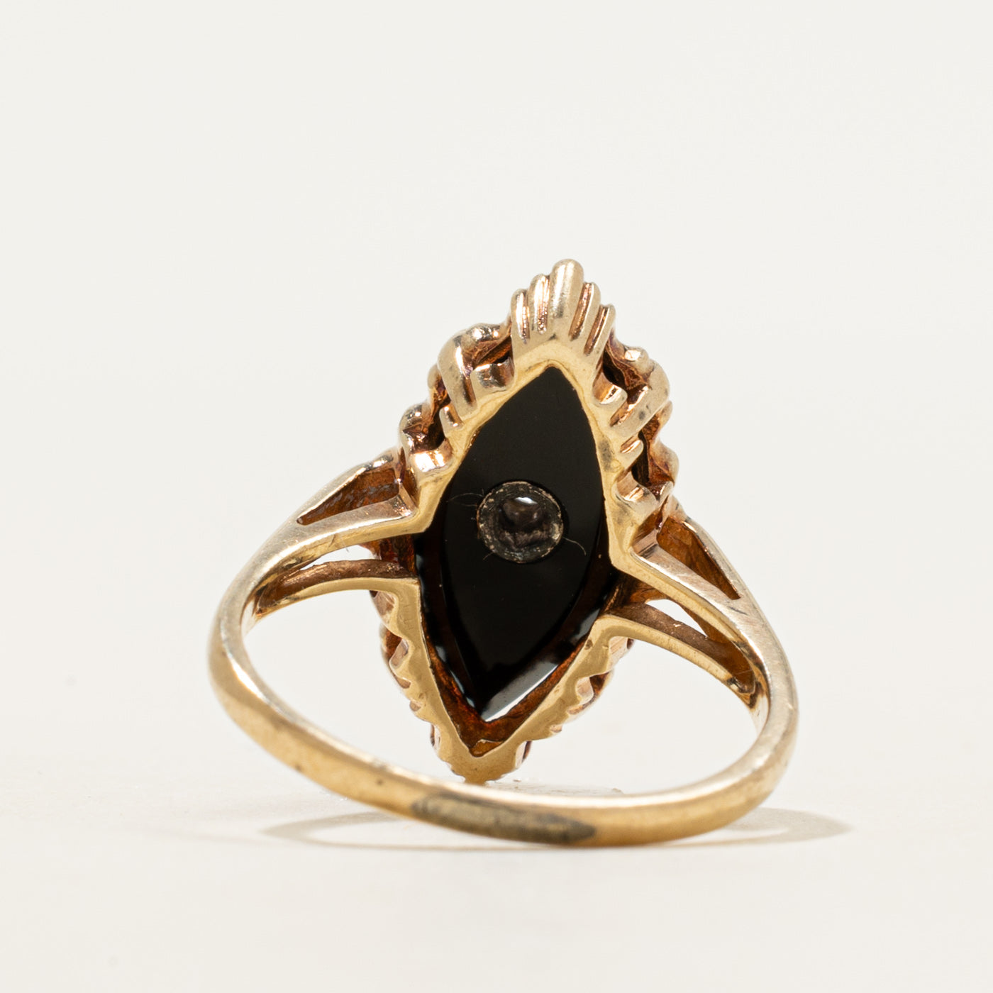 Cabochon Onyx & Diamond Navette Ring | 1.97ct, 0.005ct | SZ 5.5
