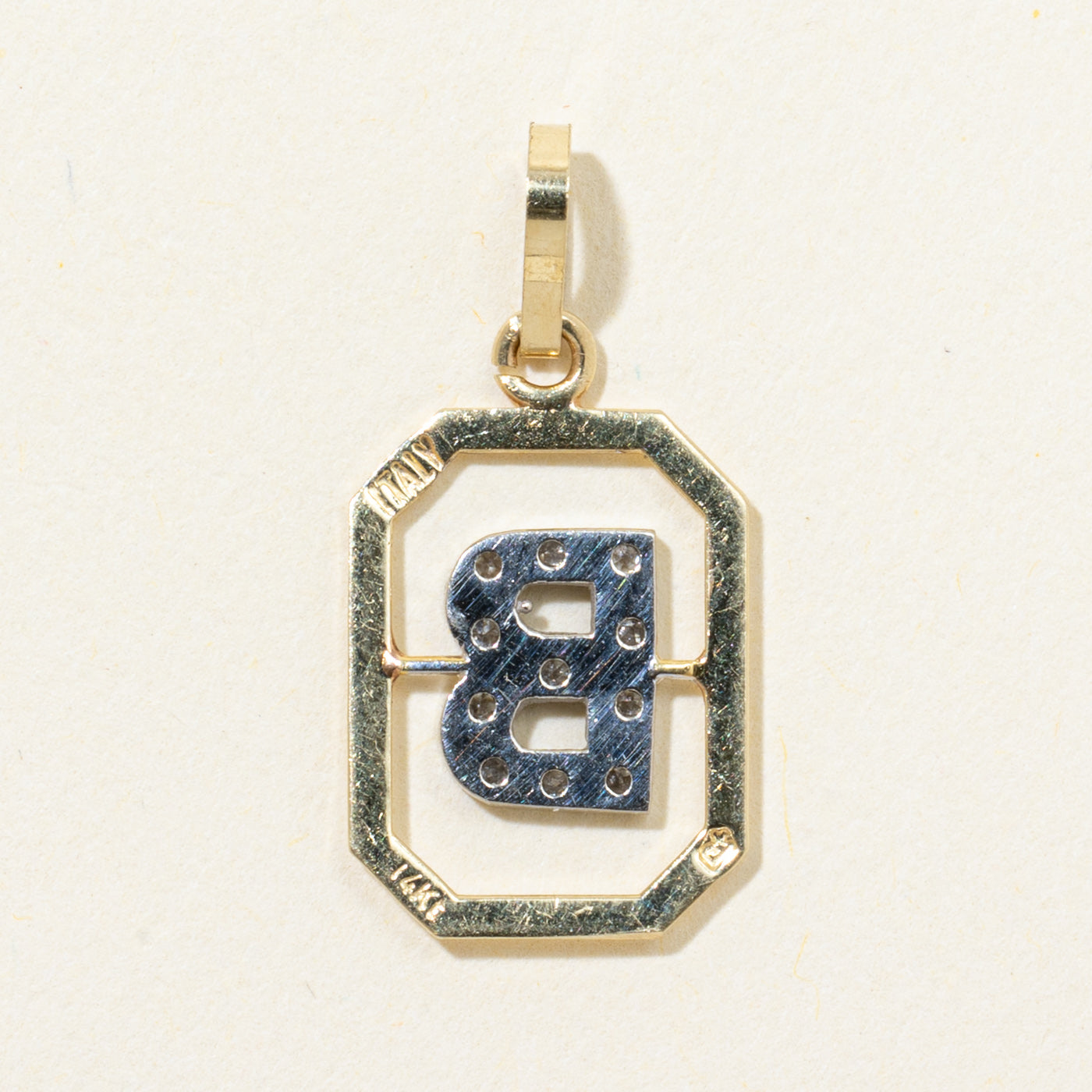Two-Tone Diamond Octagon "B" Initial Pendant | 0.07ctw