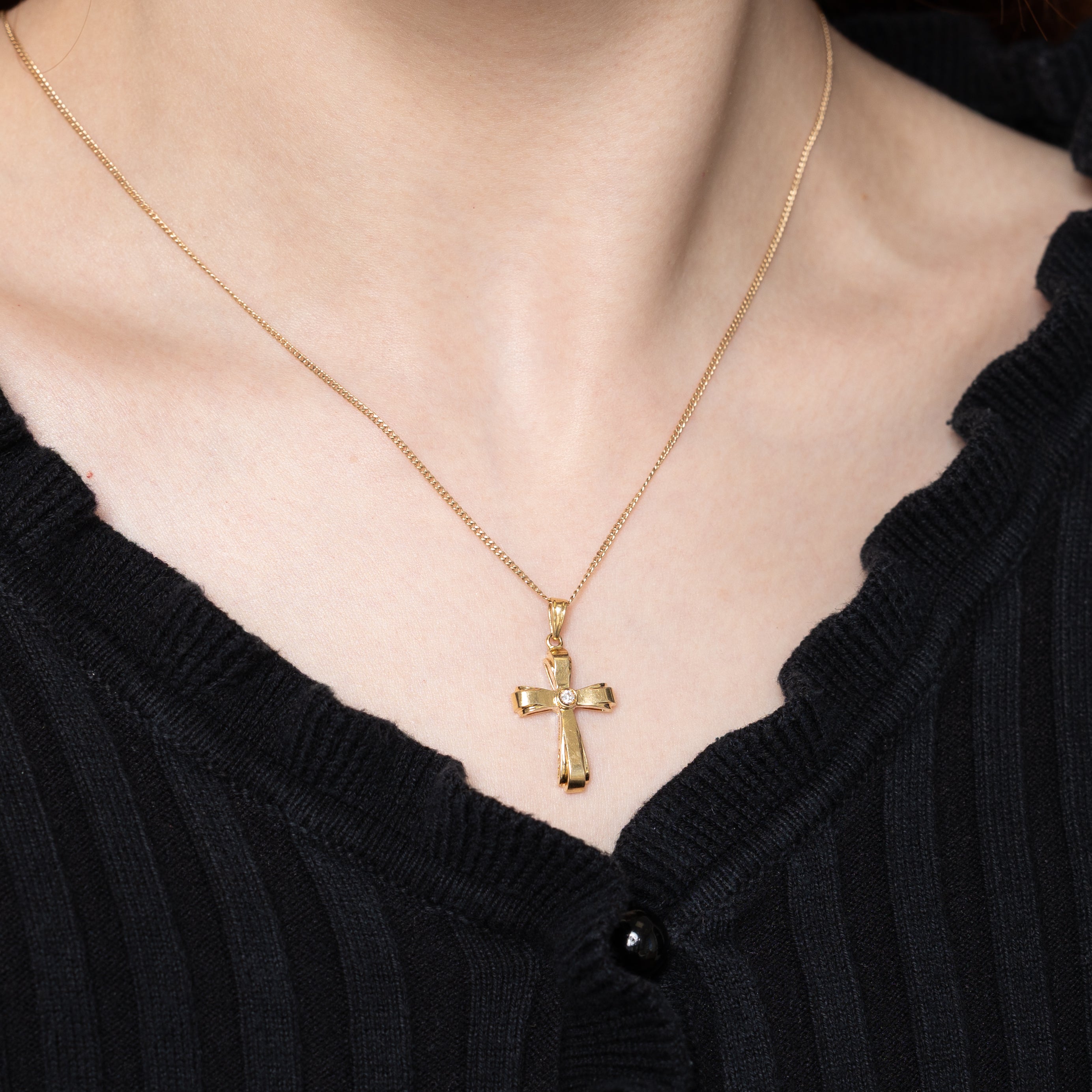 Bezel Set Diamond Cross Pendant | 0.04ct