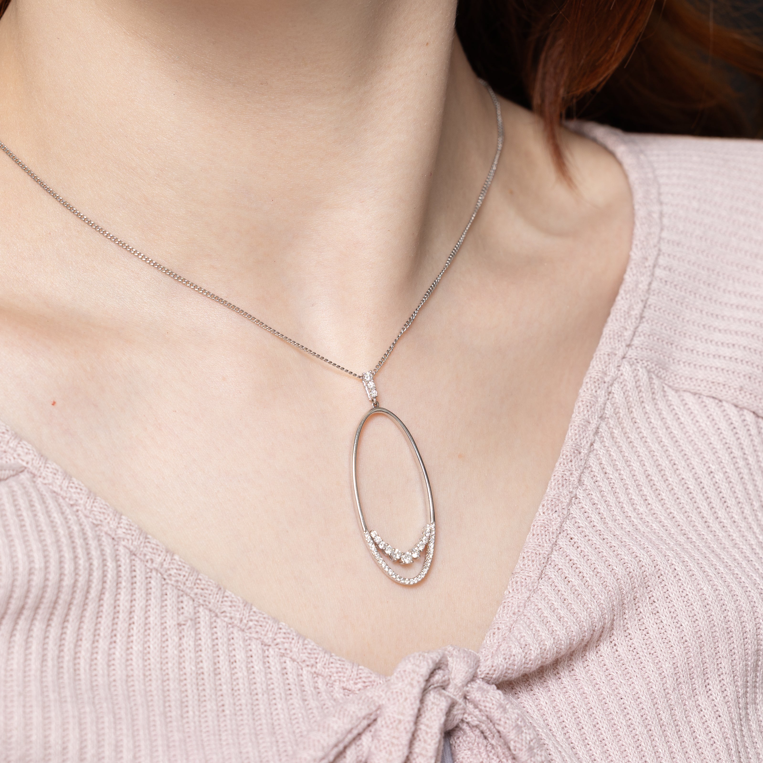 18k White Gold Diamond Oval Pendant | 0.50ctw