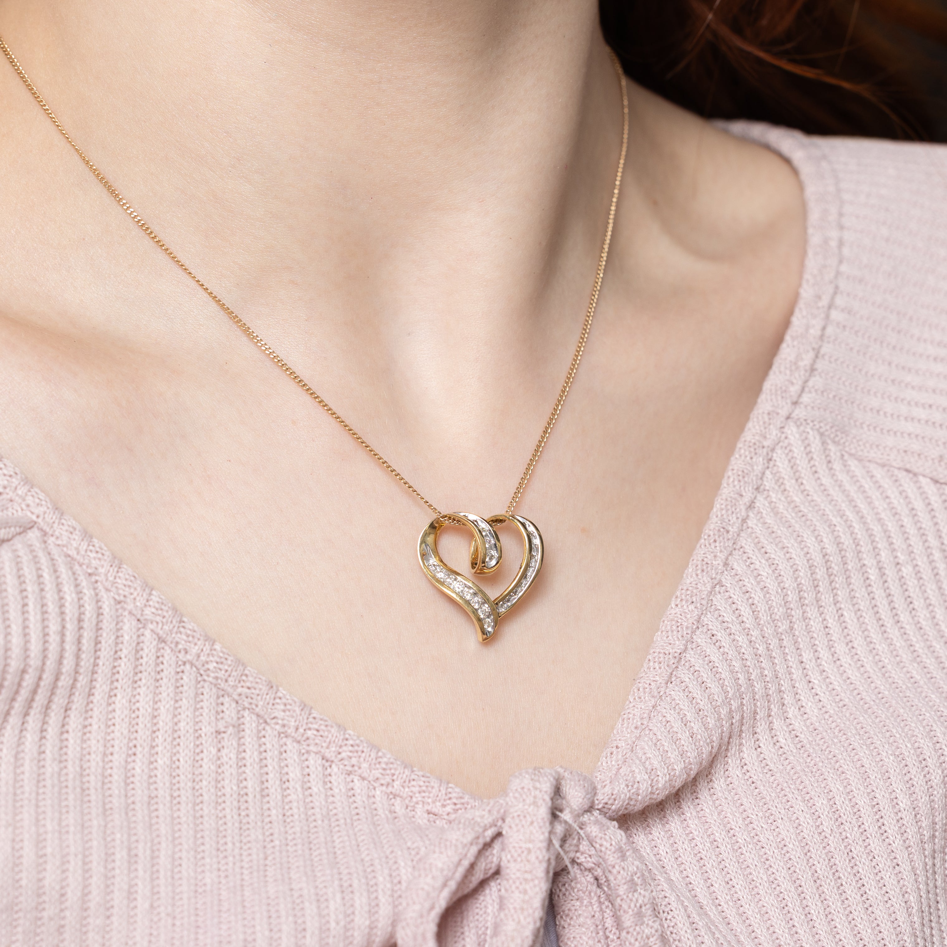 Channel Set Diamond Open Heart Pendant | 0.42ctw