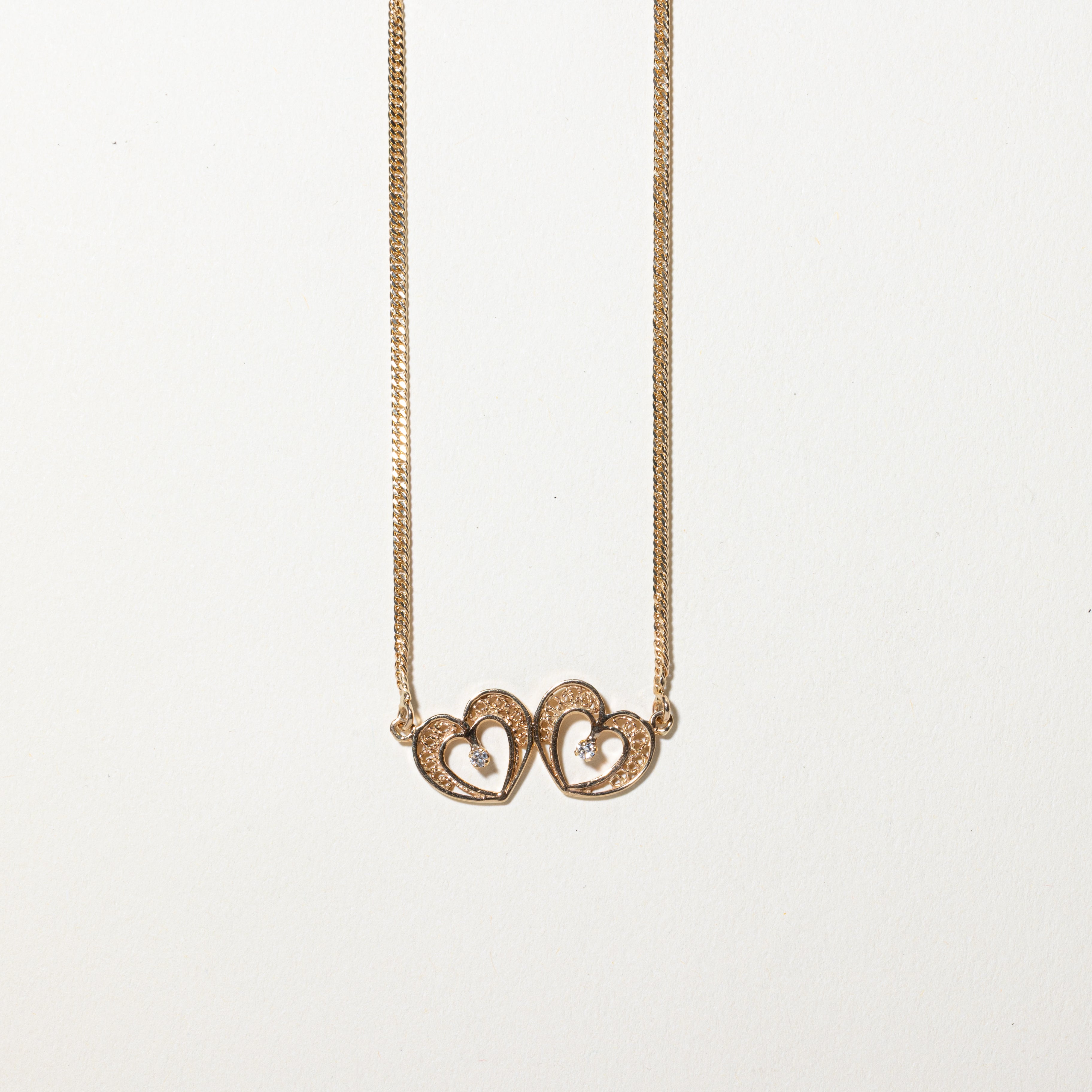 Diamond Two Hearts Pendant Necklace | 0.04ctw | 9"