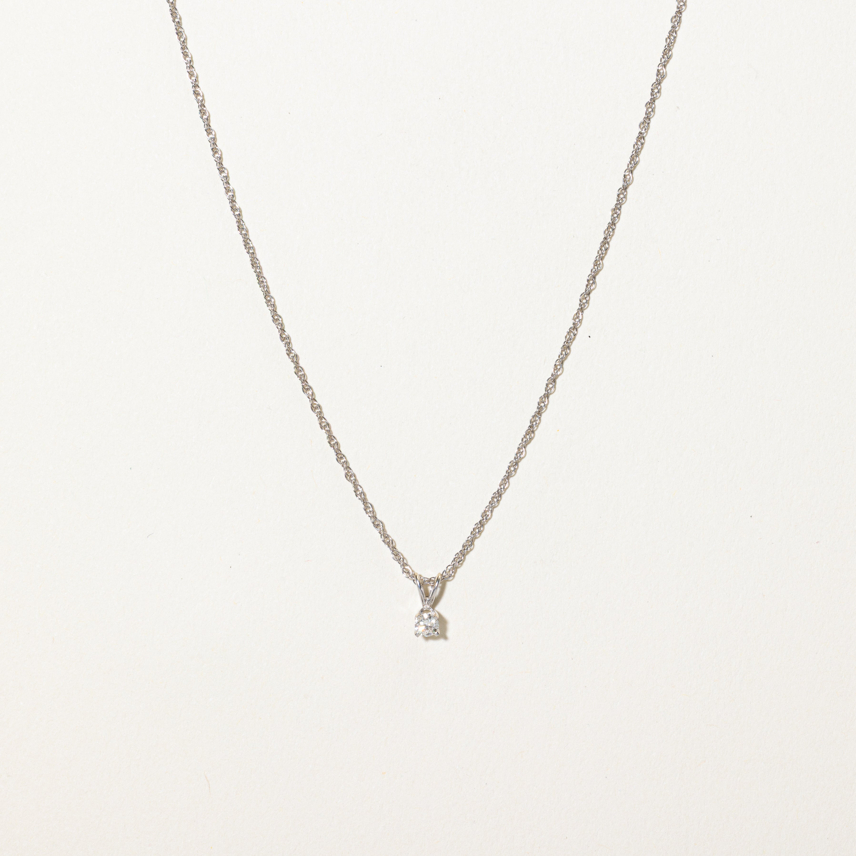 White Gold Solitaire Diamond Pendant Necklace | 0.08ct | 18"
