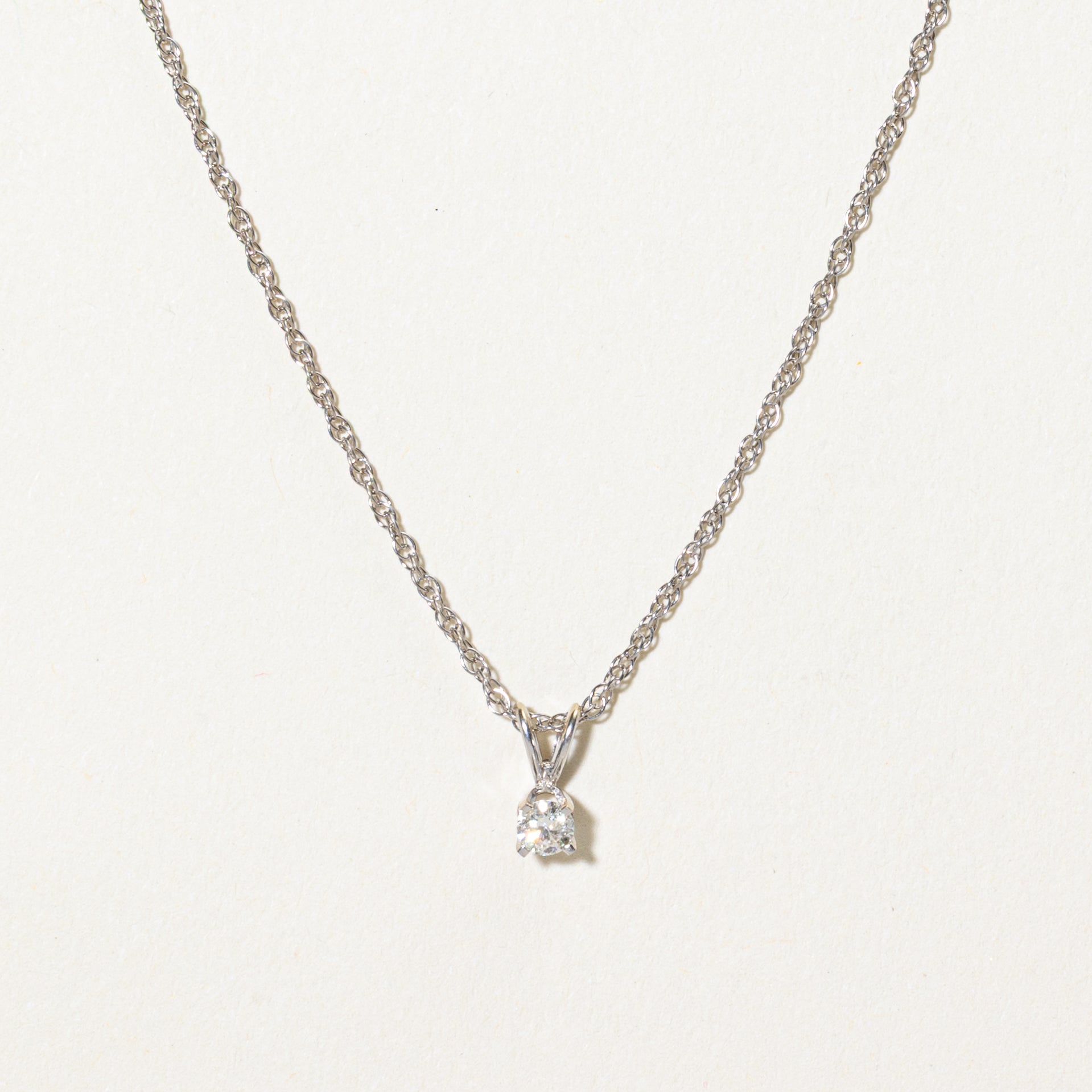 White Gold Solitaire Diamond Pendant Necklace | 0.08ct | 18"