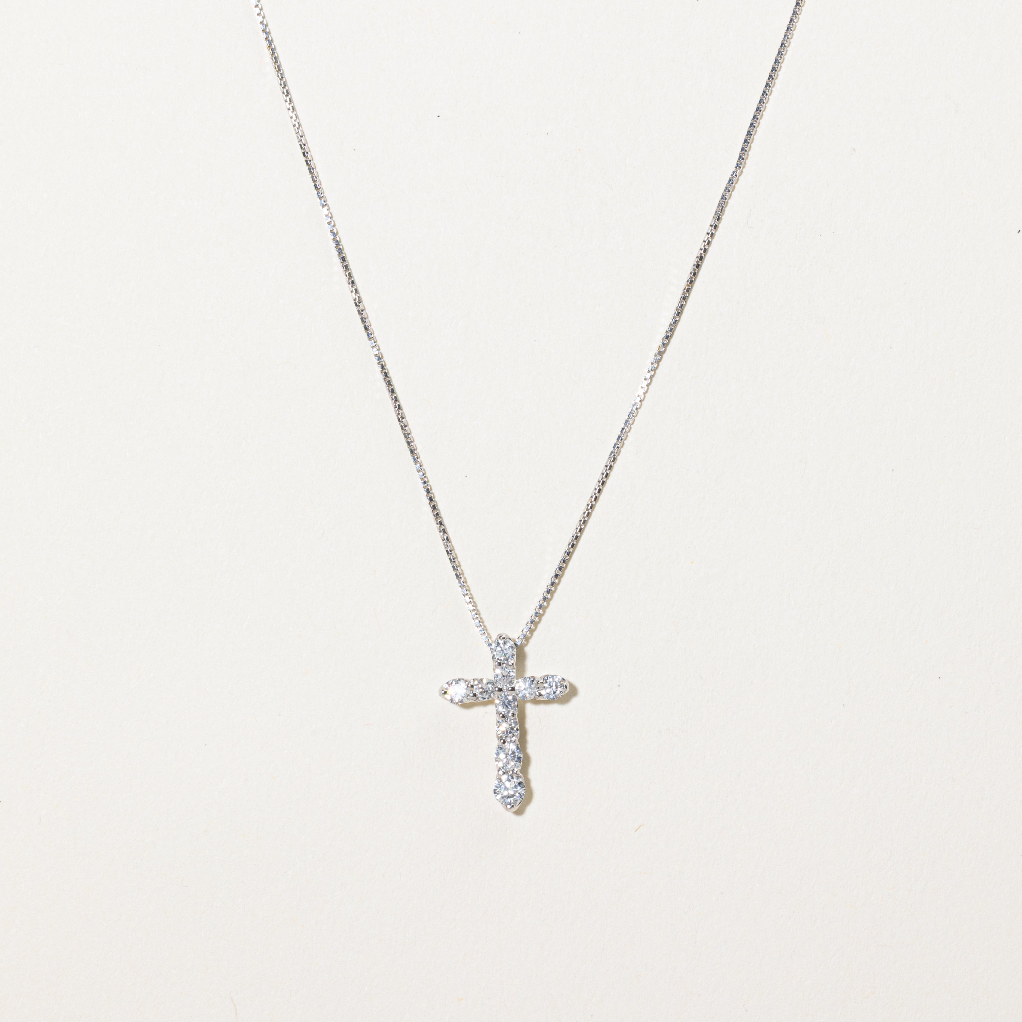 18k Pave Set Diamond Cross Pendant Necklace | 0.50ctw | 15"