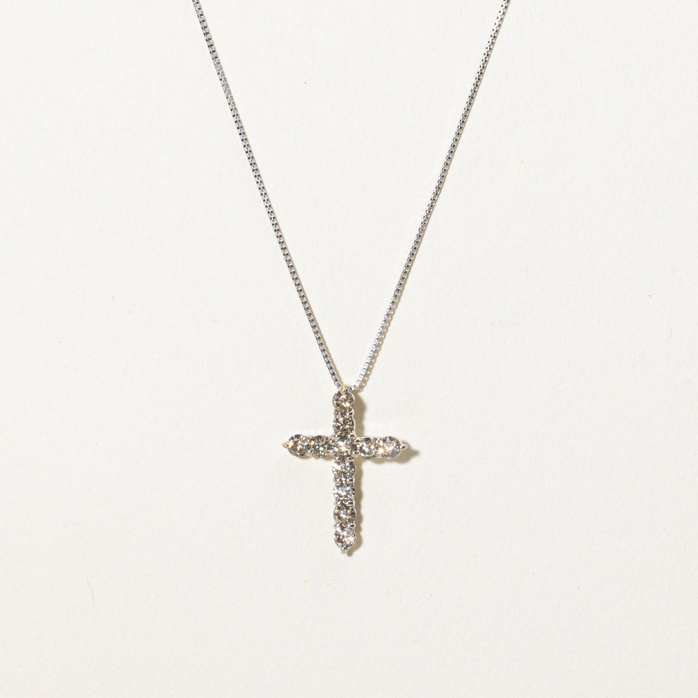 18k Pave Set Diamond Cross Pendant Necklace | 0.50ctw | 17"