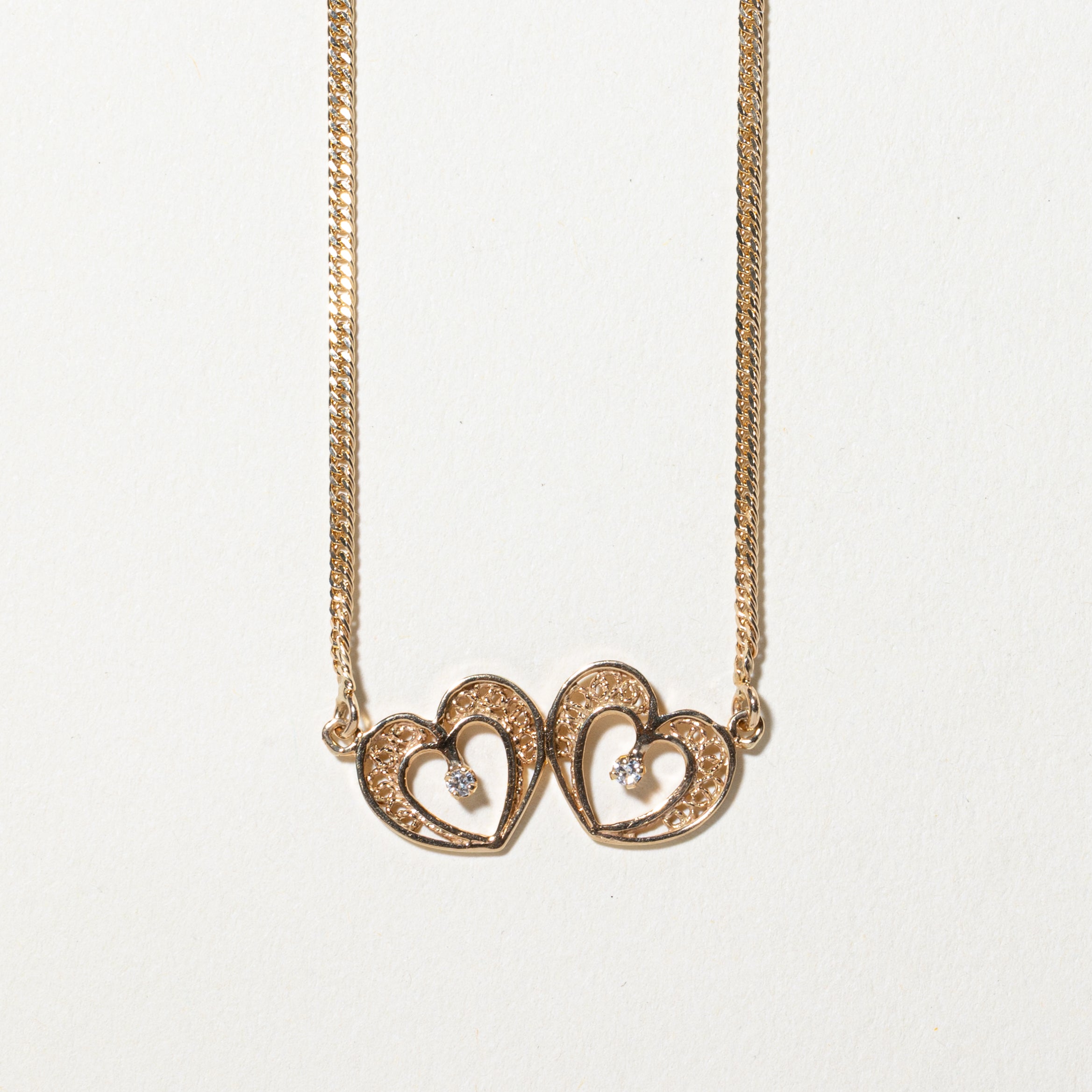 Diamond Two Hearts Pendant Necklace | 0.04ctw | 9"