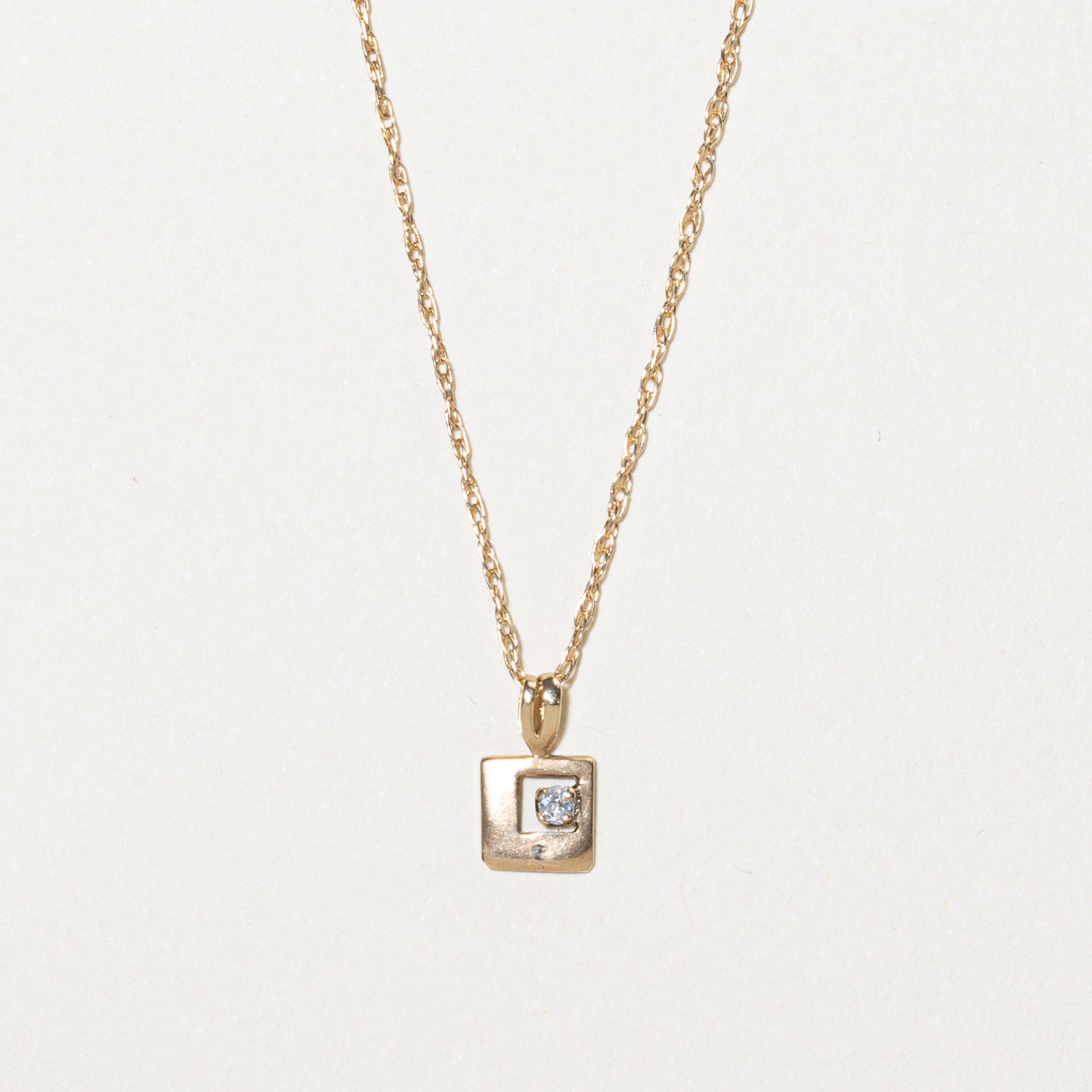 Rose Gold Diamond Square Pendant Necklace | 0.02ct | 8"