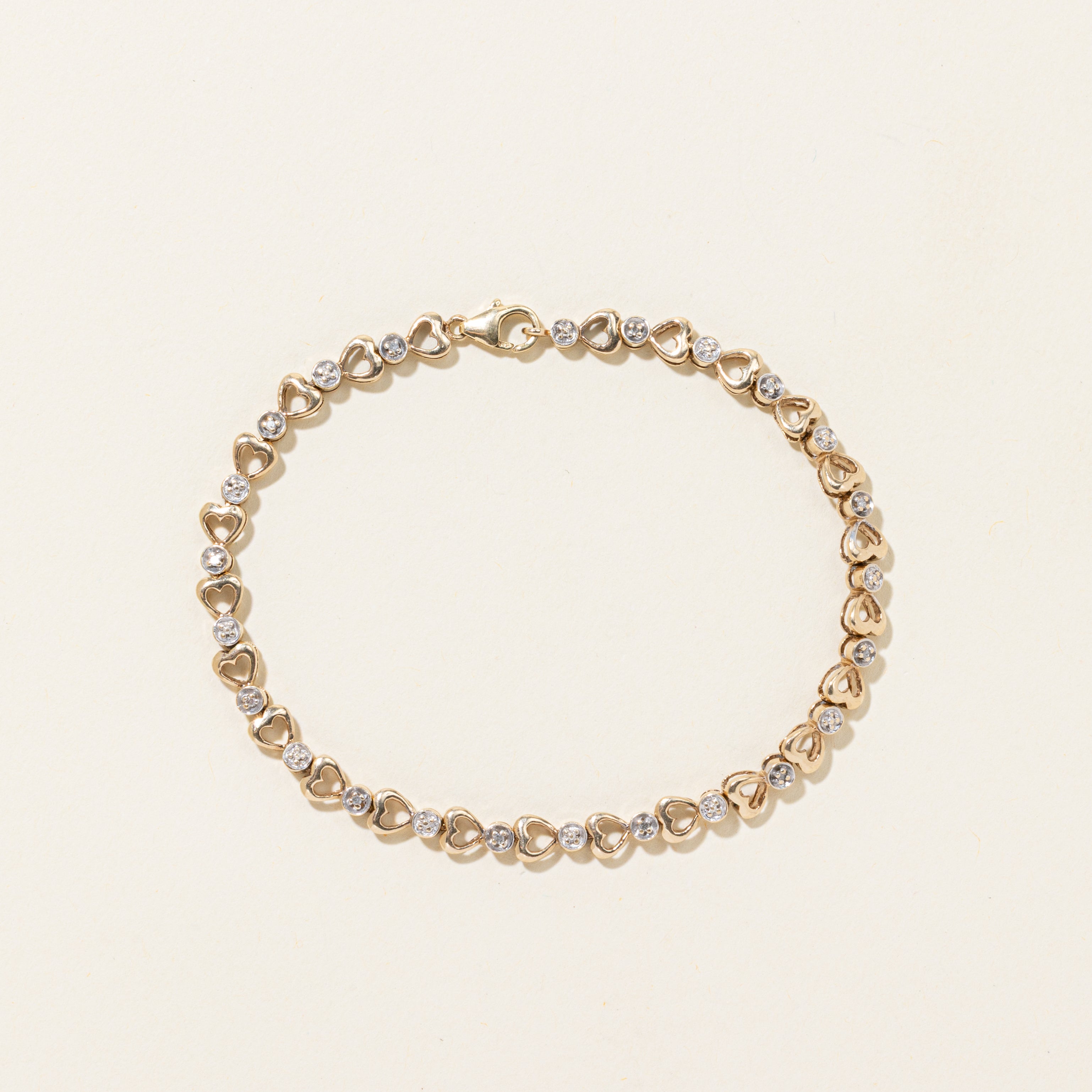 Two-Tone Diamond Open Heart Tennis Bracelet | 0.06ctw | 7.5"