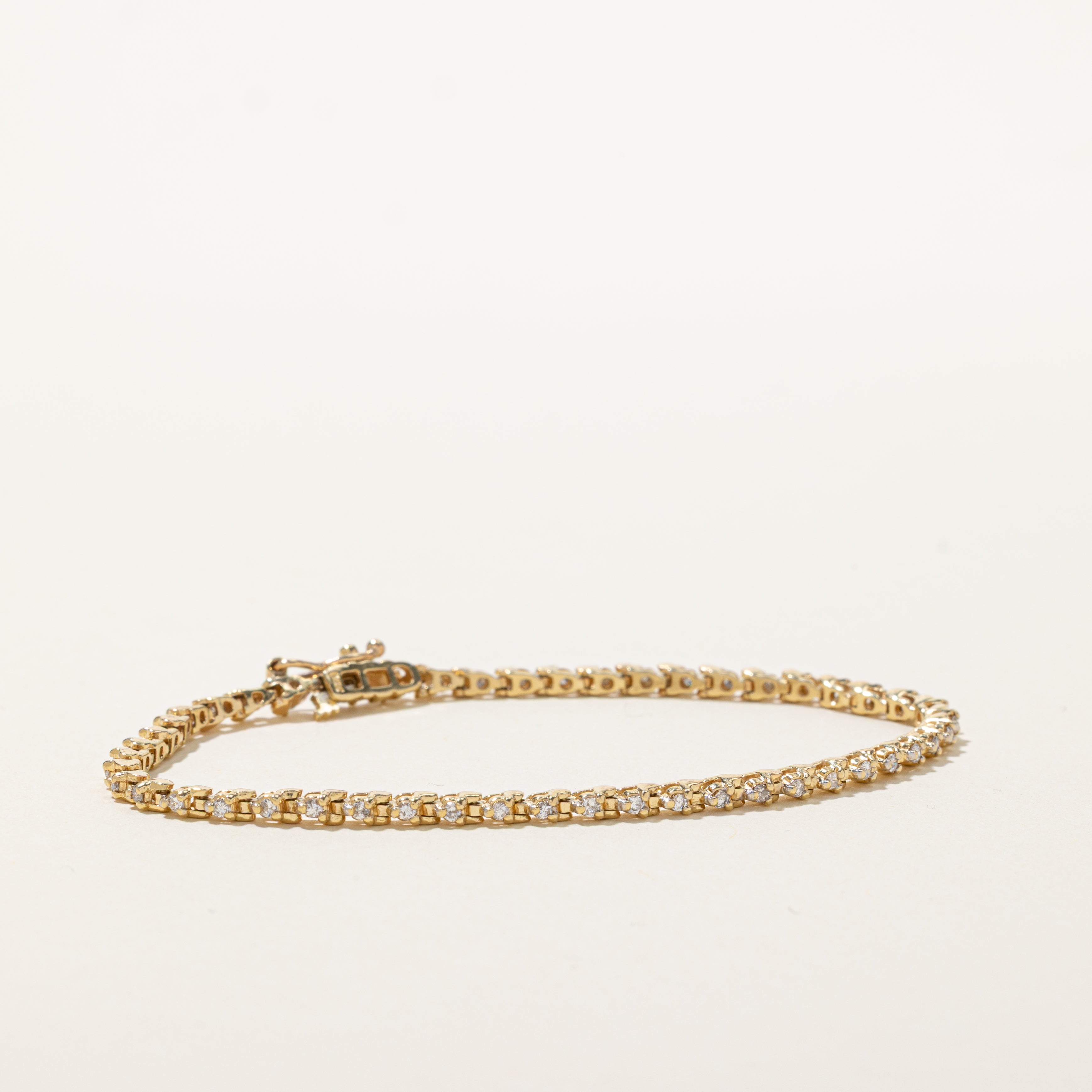 Yellow Gold Diamond Plain Tennis Bracelet | 0.50ctw | 7"