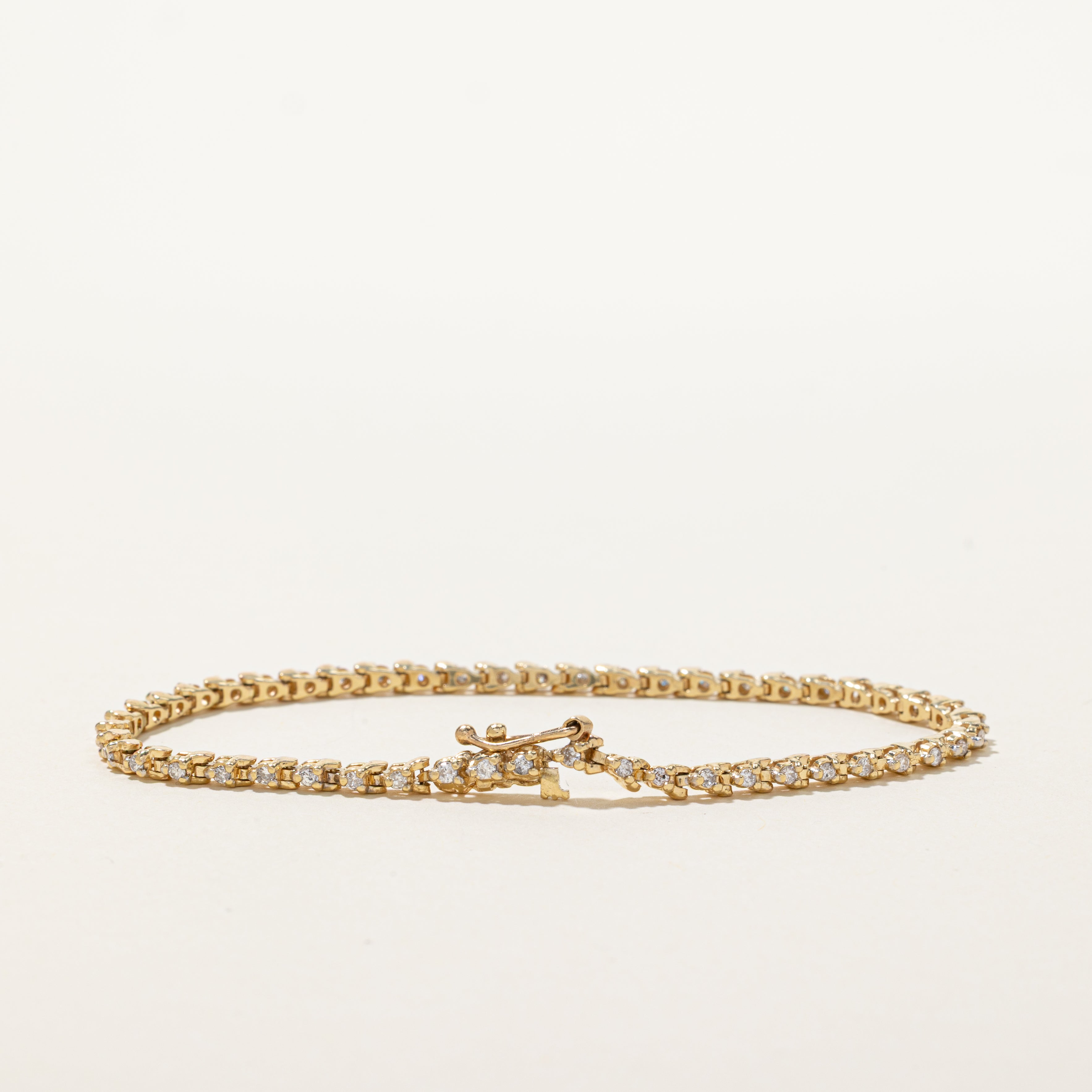 Yellow Gold Diamond Plain Tennis Bracelet | 0.50ctw | 7"