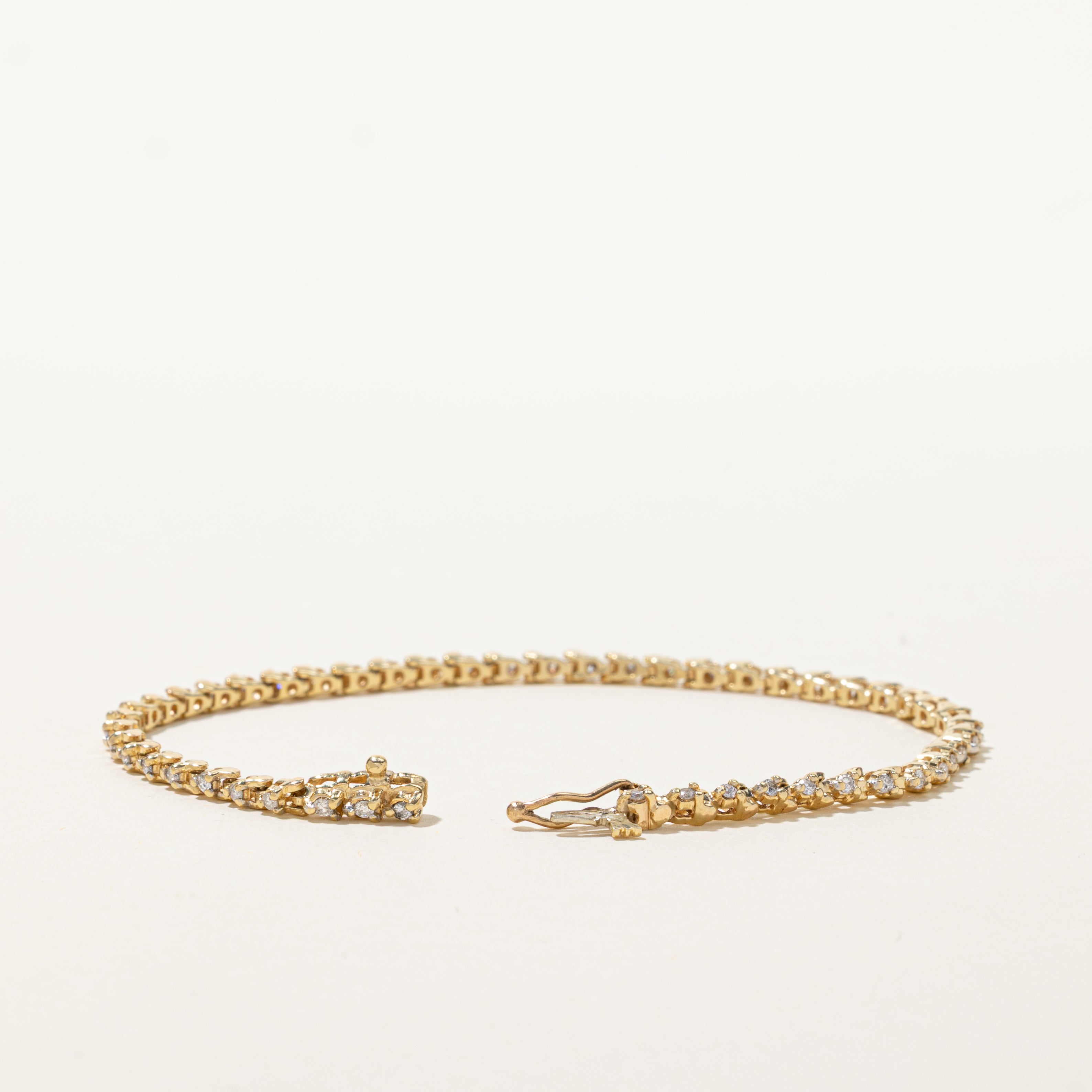 Yellow Gold Diamond Plain Tennis Bracelet | 0.50ctw | 7"