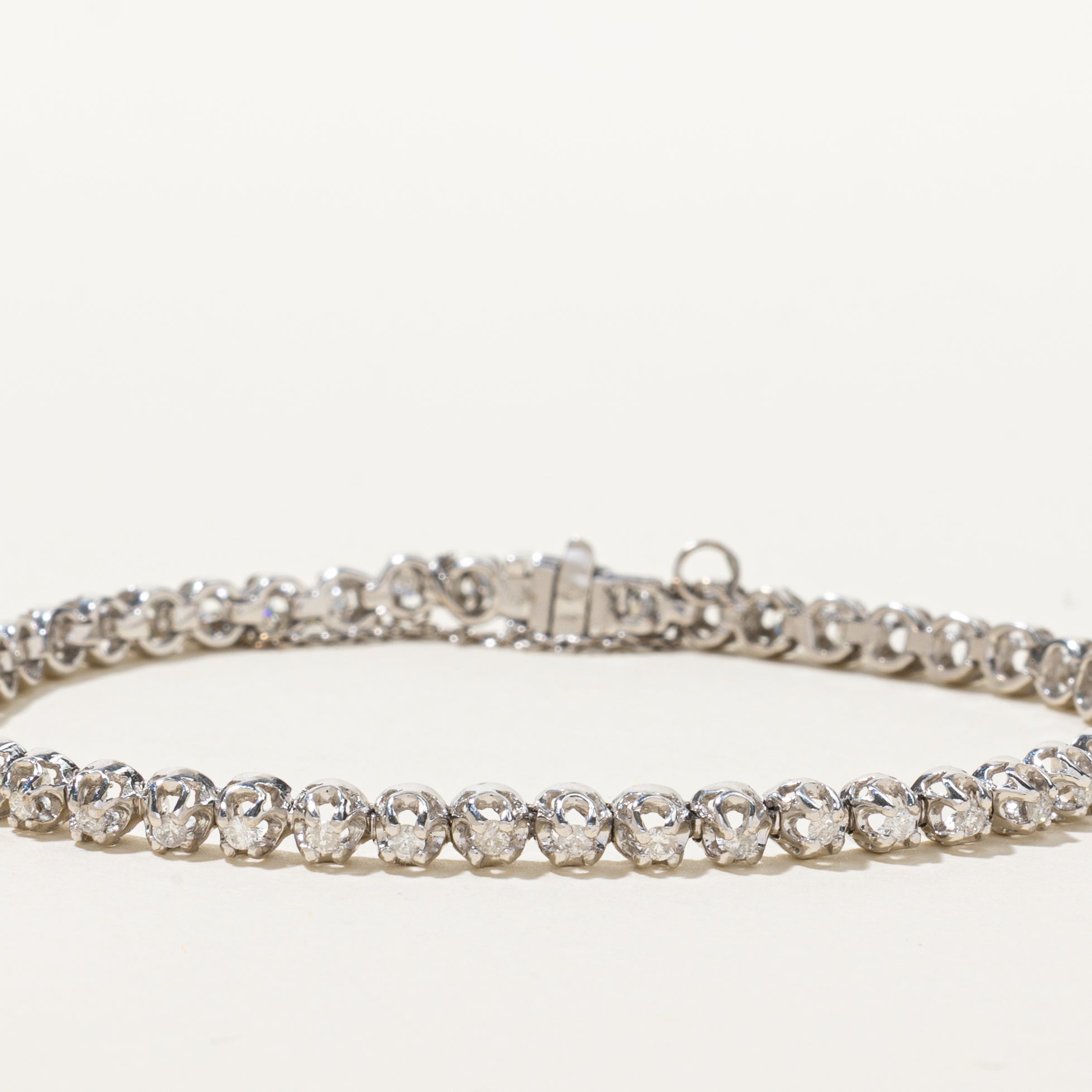 White Gold Belcher Set Diamond Tennis Bracelet | 0.94ctw | 7"
