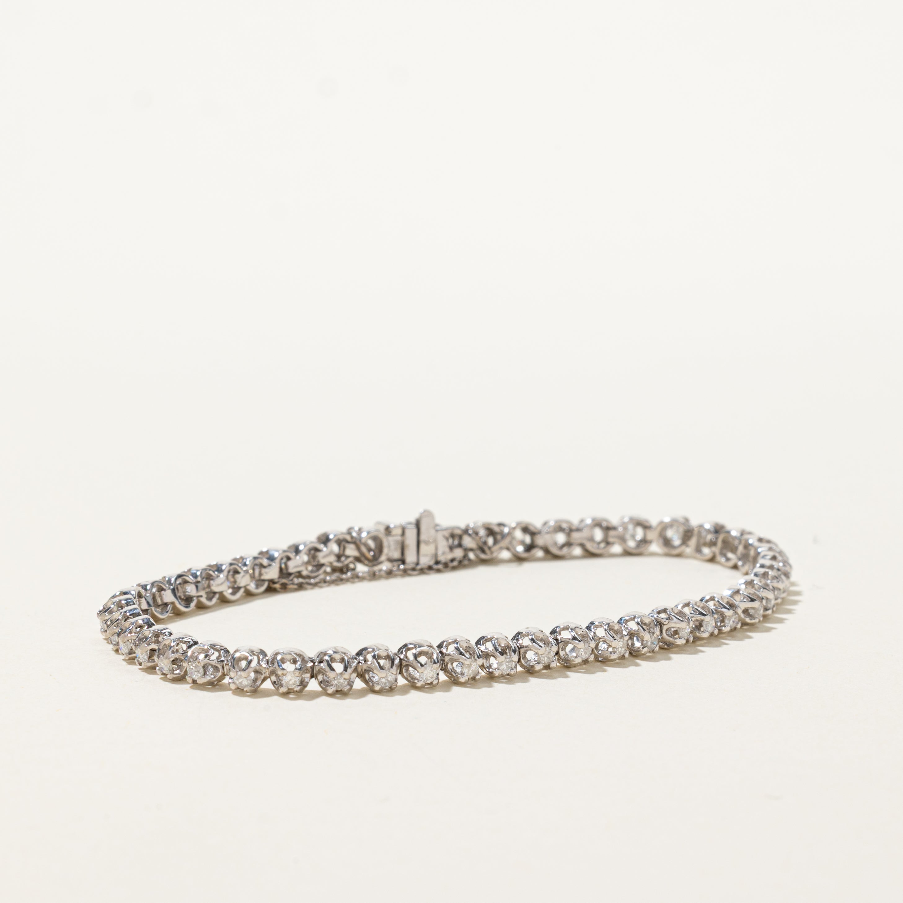 White Gold Belcher Set Diamond Tennis Bracelet | 0.94ctw | 7"