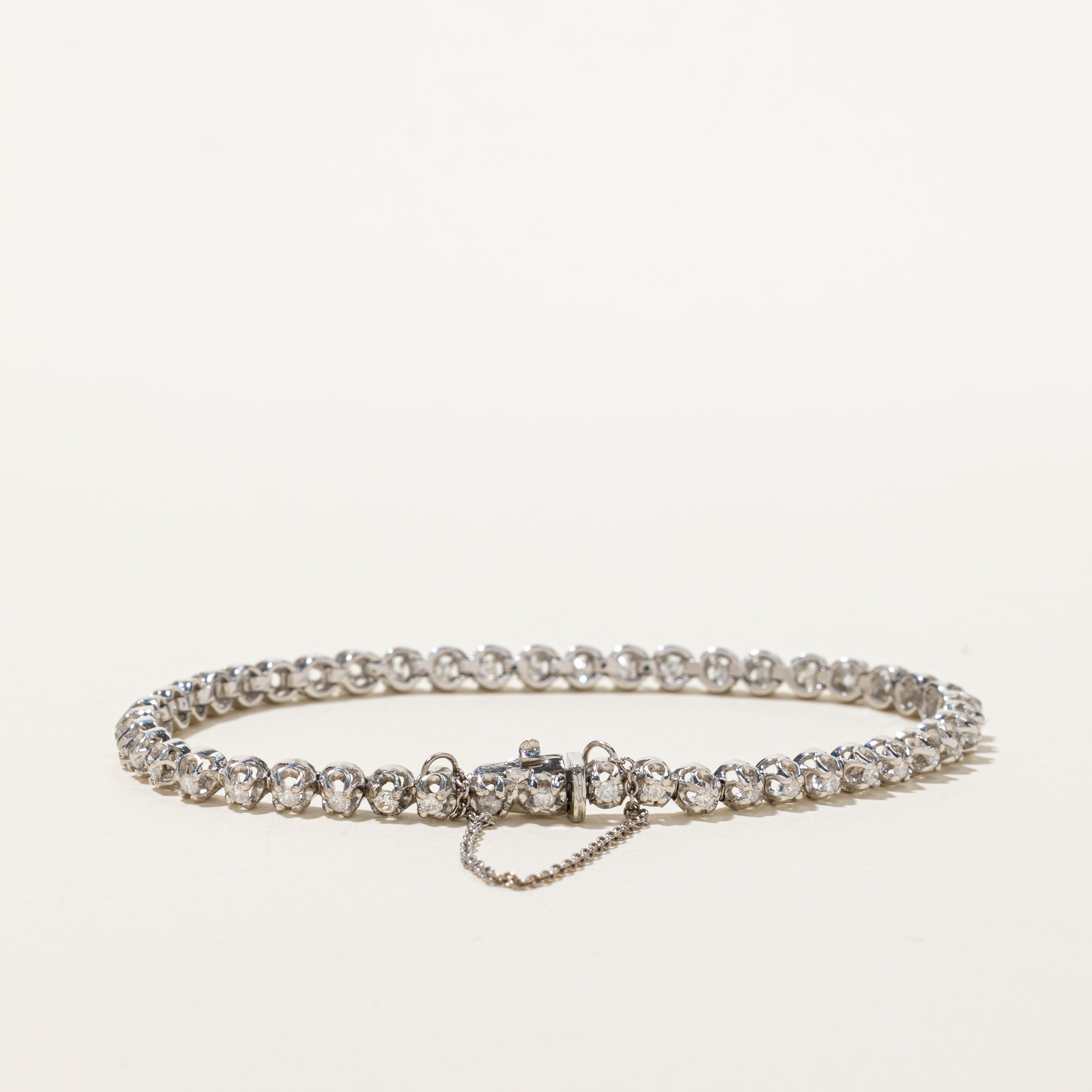 White Gold Belcher Set Diamond Tennis Bracelet | 0.94ctw | 7"