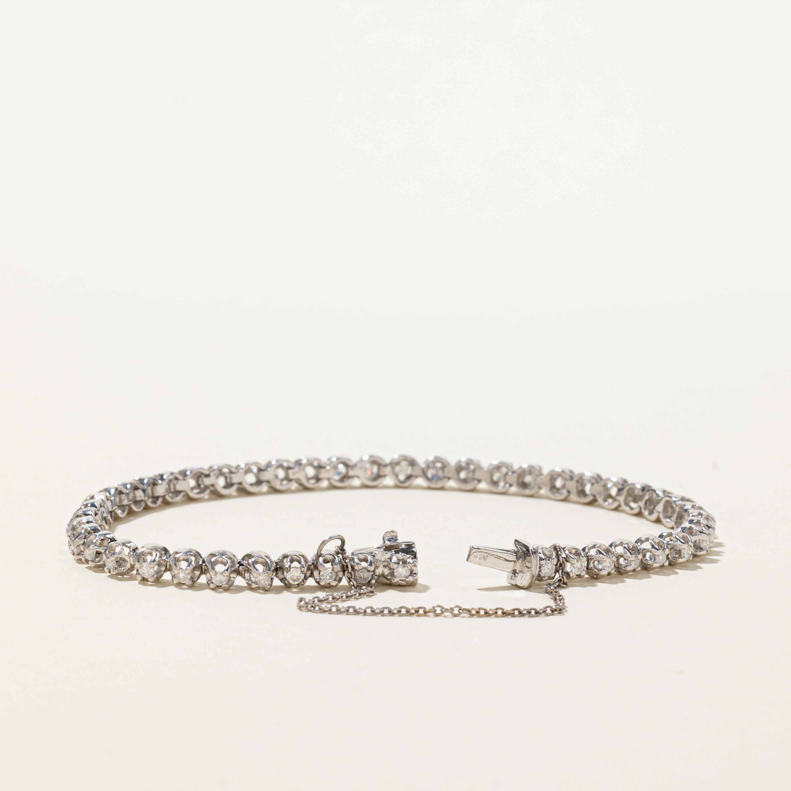 White Gold Belcher Set Diamond Tennis Bracelet | 0.94ctw | 7"