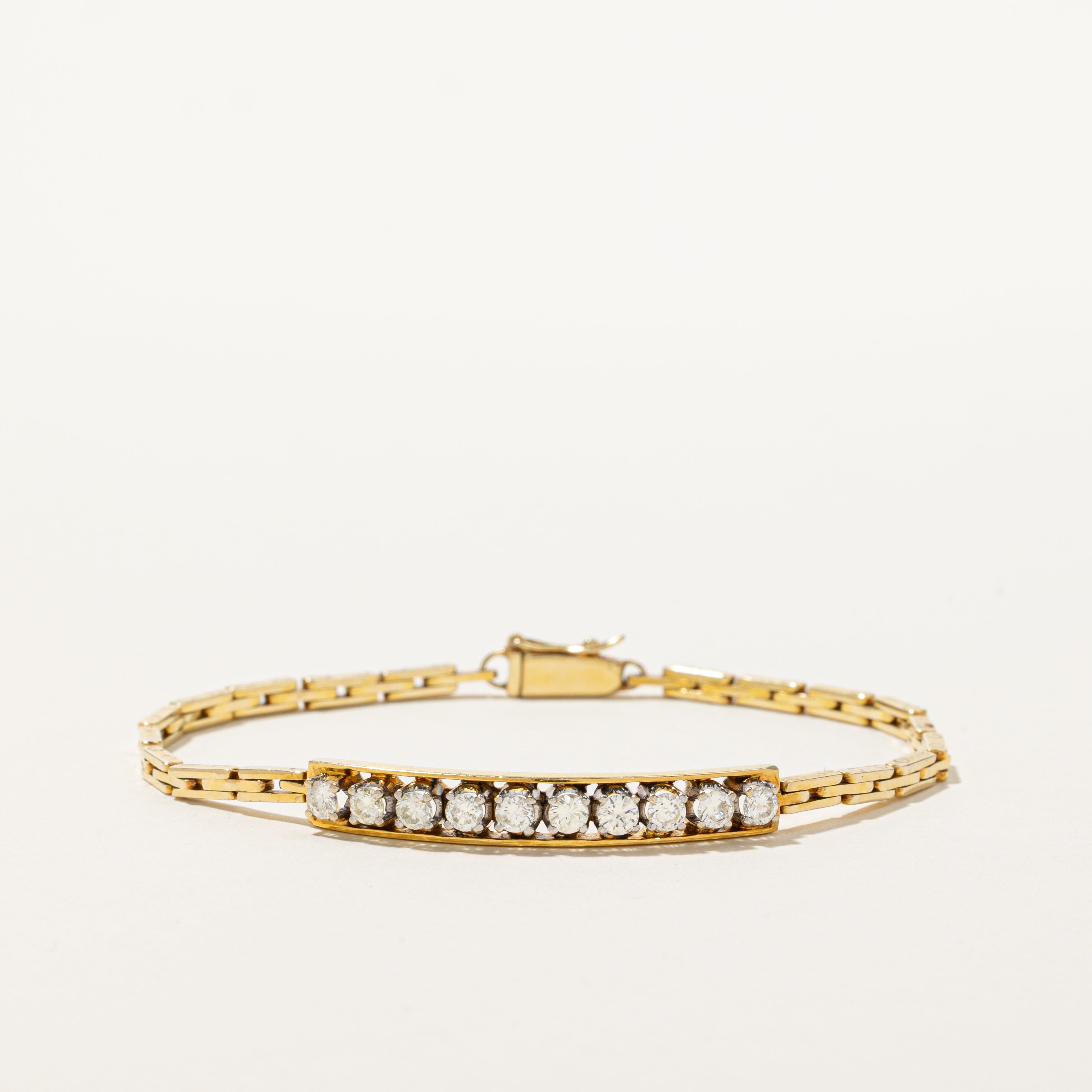 Yellow Gold Diamond Bar Panther Link Bracelet | 0.85ctw | 7"