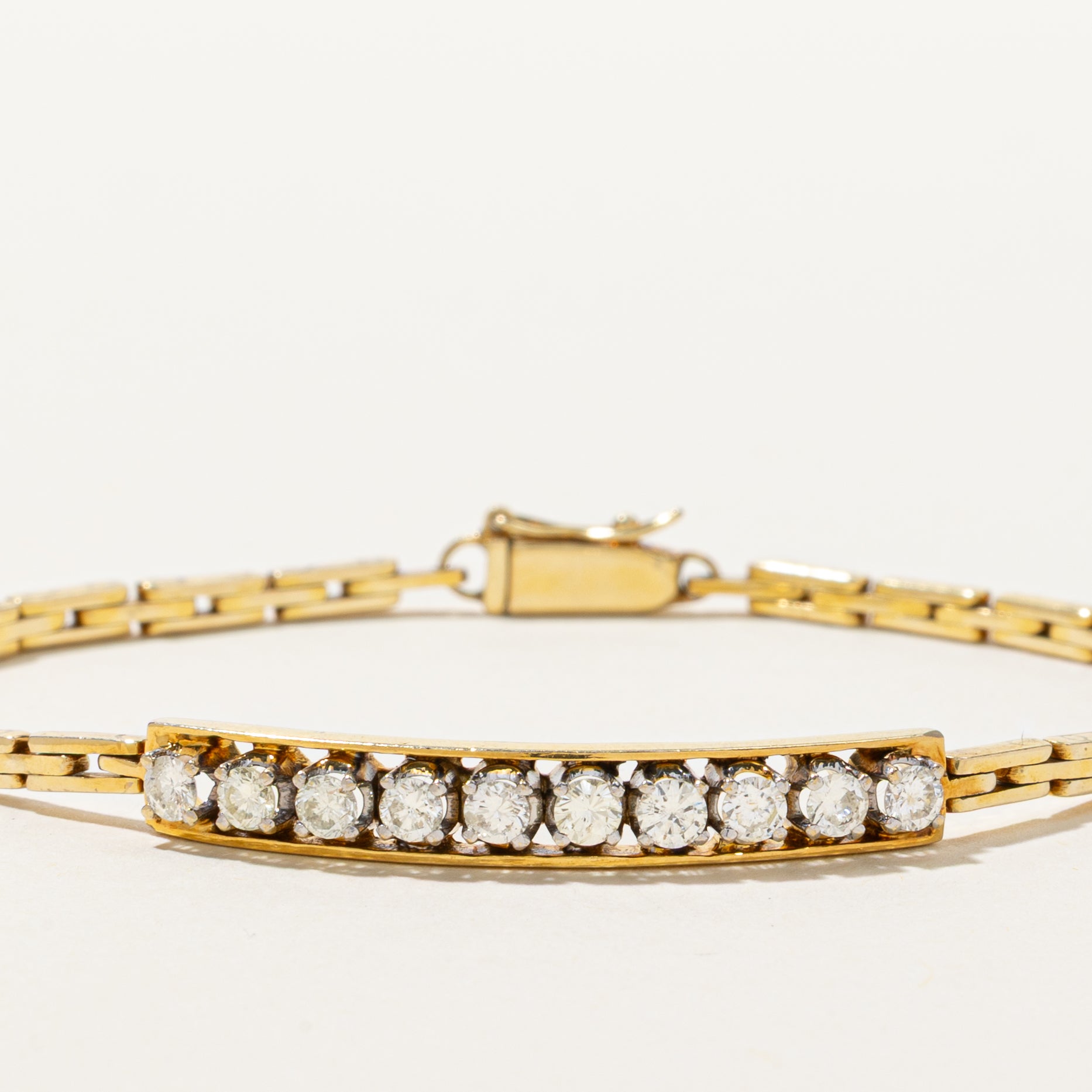 Yellow Gold Diamond Bar Panther Link Bracelet | 0.85ctw | 7"