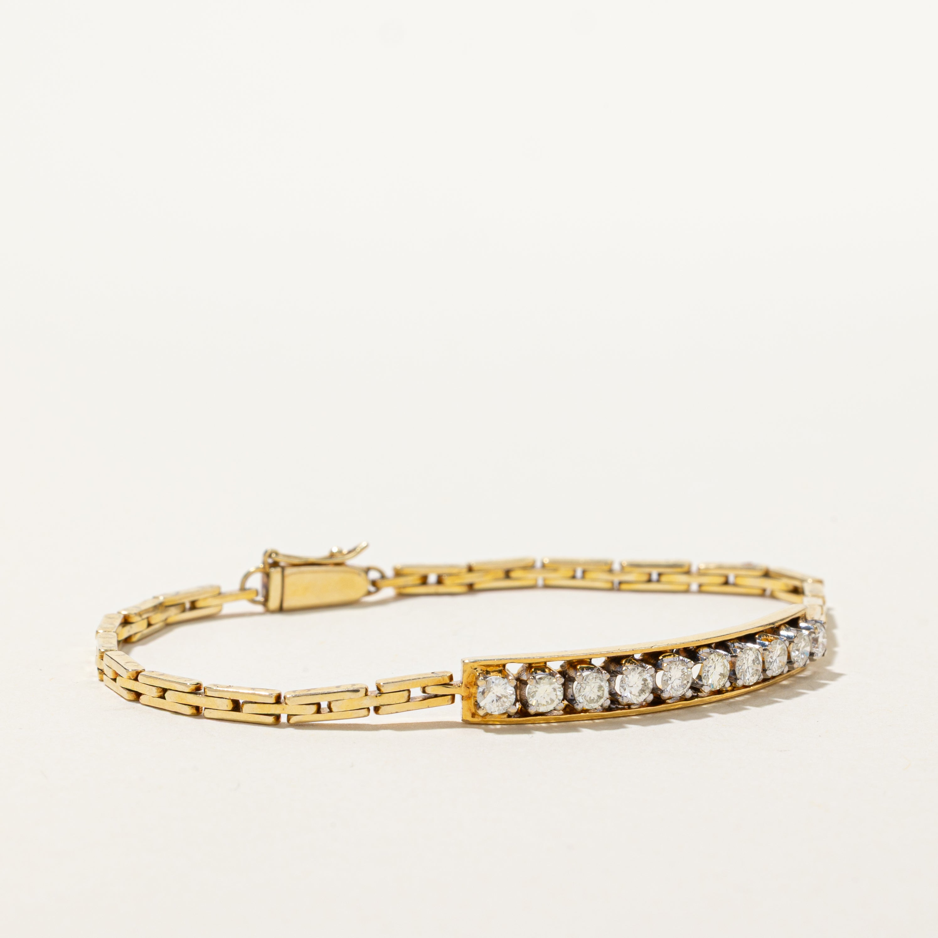 Yellow Gold Diamond Bar Panther Link Bracelet | 0.85ctw | 7"