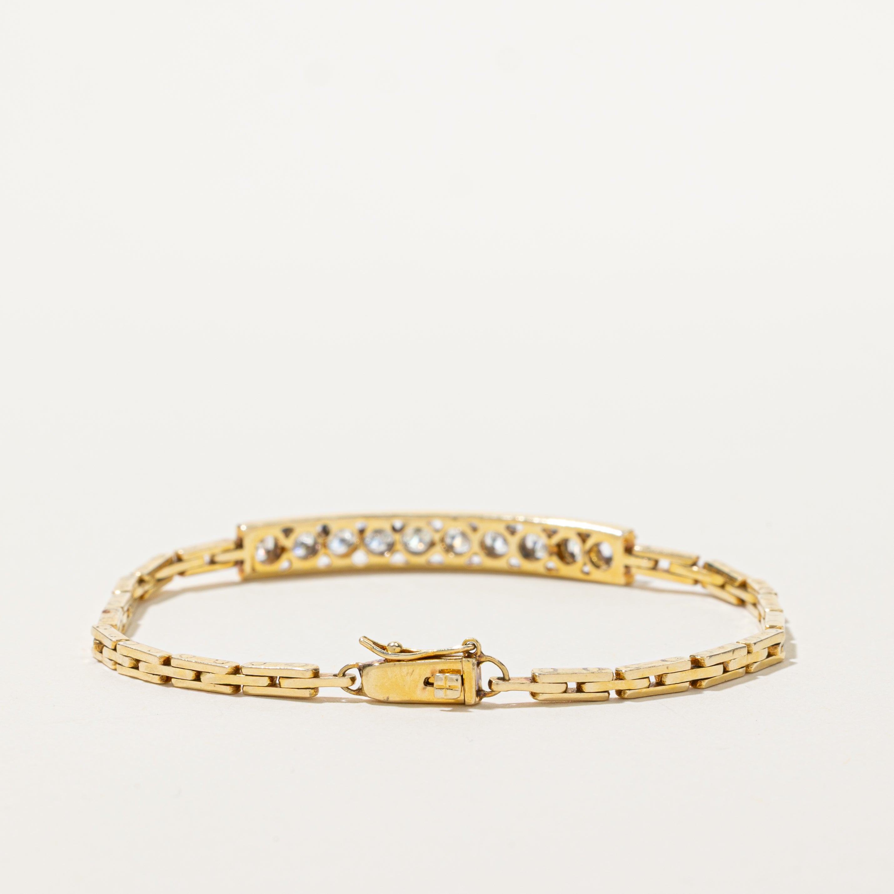 Yellow Gold Diamond Bar Panther Link Bracelet | 0.85ctw | 7"
