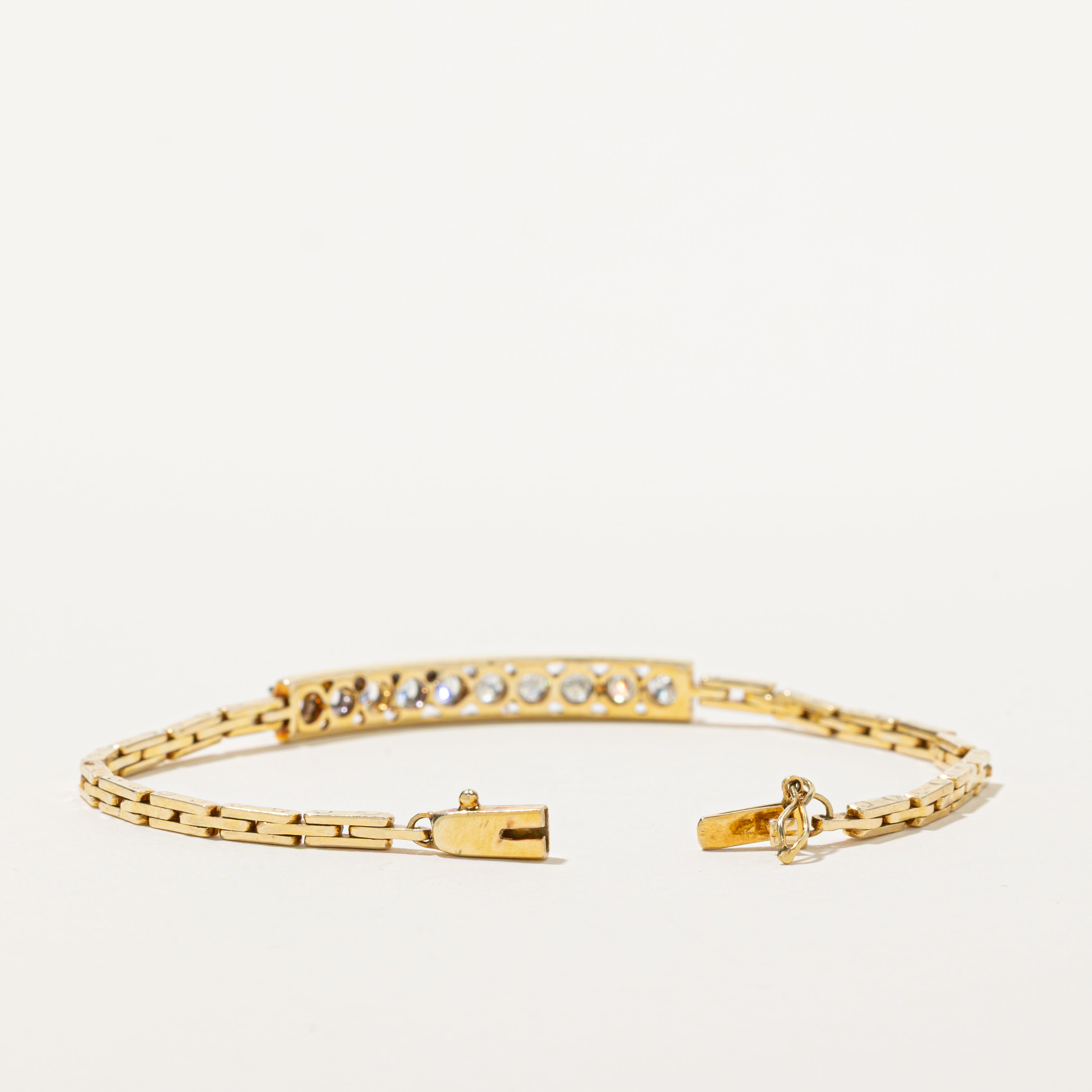 Yellow Gold Diamond Bar Panther Link Bracelet | 0.85ctw | 7"