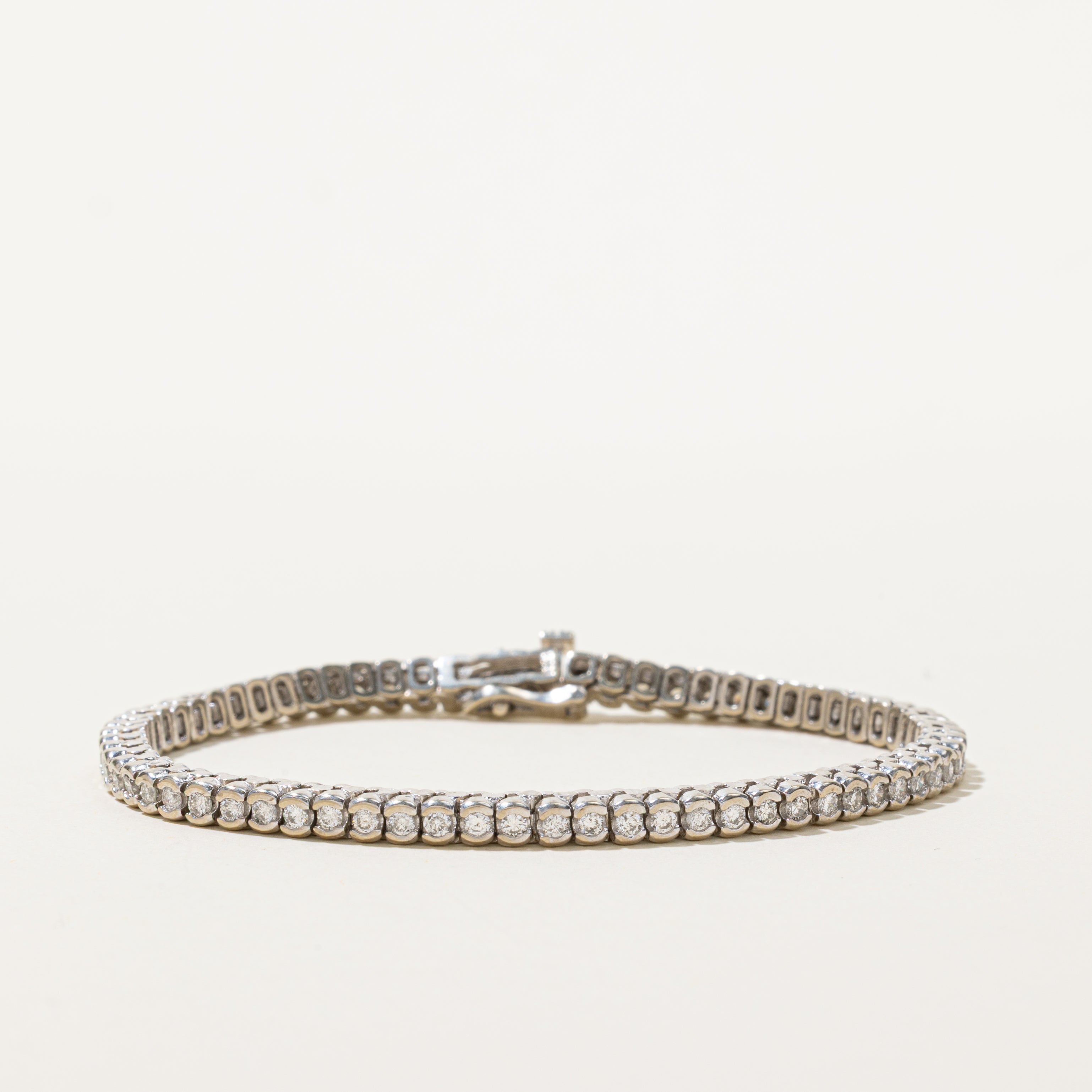 White Gold Semi Bezel Set Diamond Tennis Bracelet | 2.07ctw | 7"