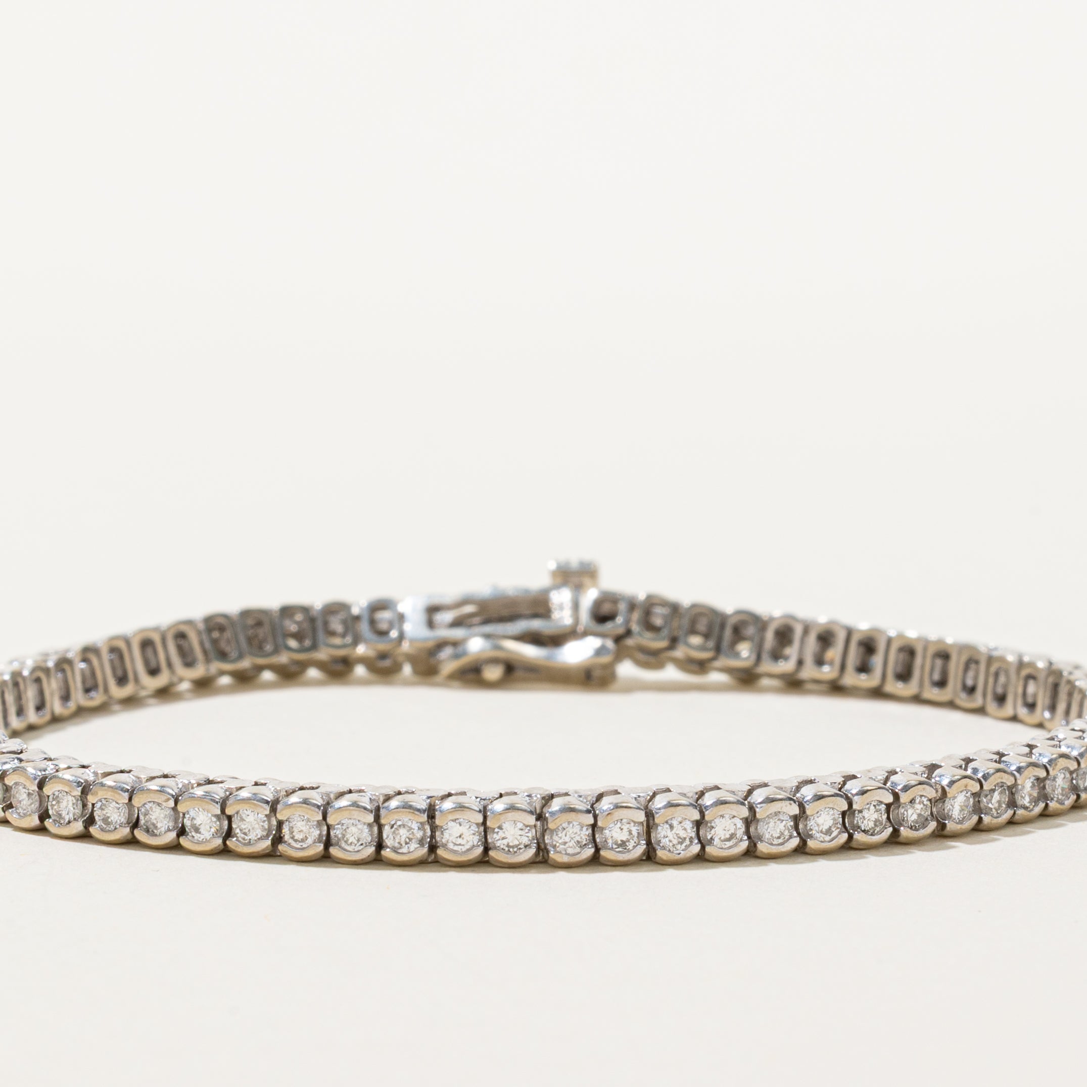 White Gold Semi Bezel Set Diamond Tennis Bracelet | 2.07ctw | 7"