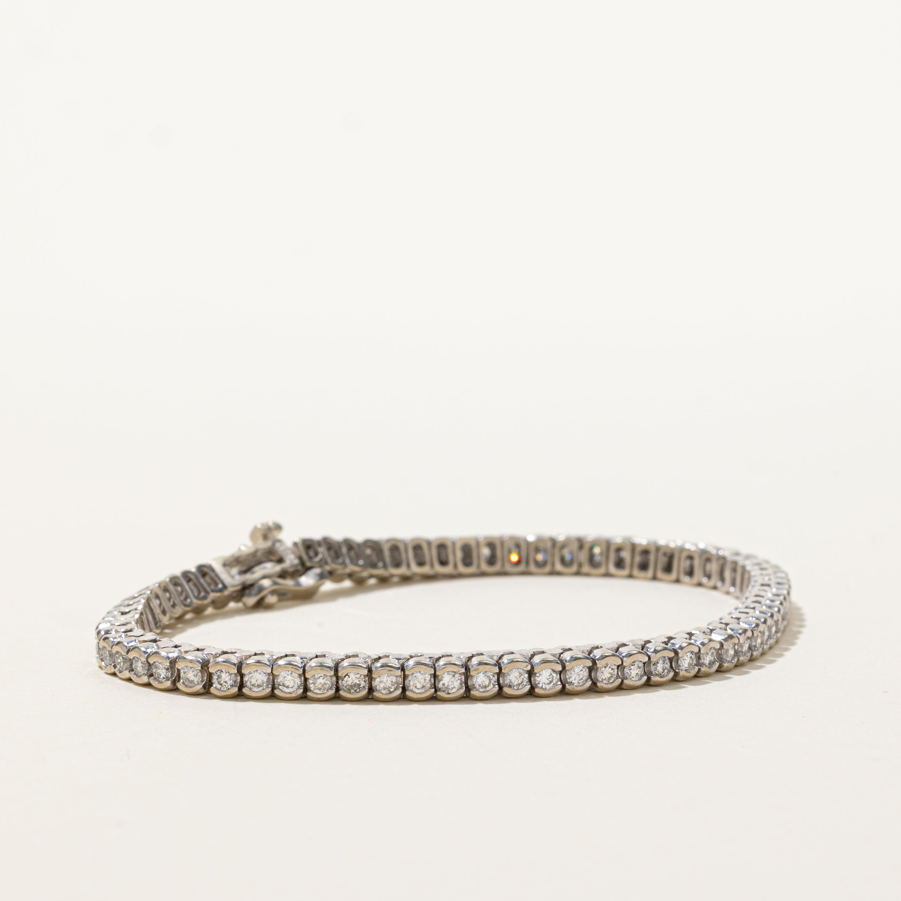 White Gold Semi Bezel Set Diamond Tennis Bracelet | 2.07ctw | 7"