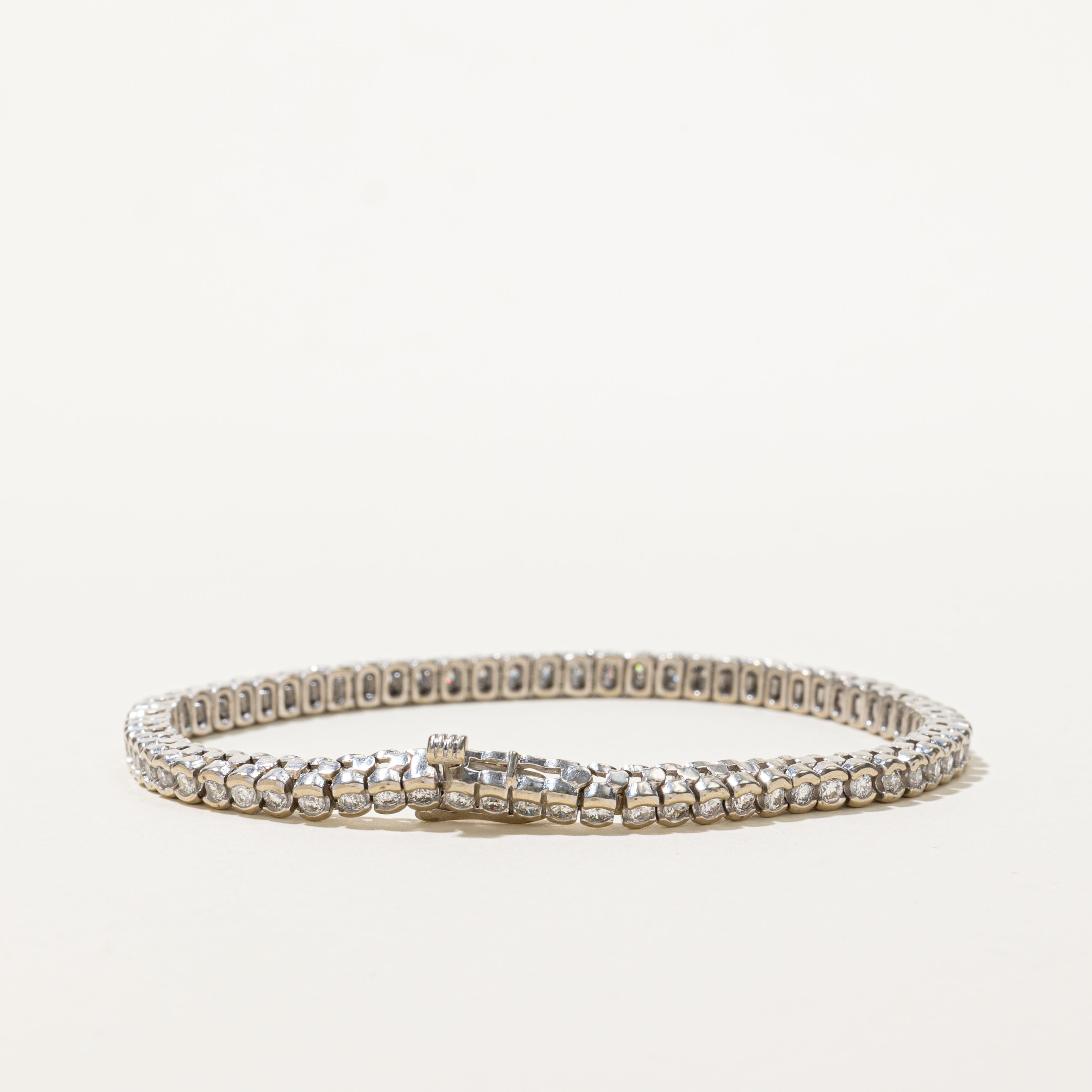 White Gold Semi Bezel Set Diamond Tennis Bracelet | 2.07ctw | 7"