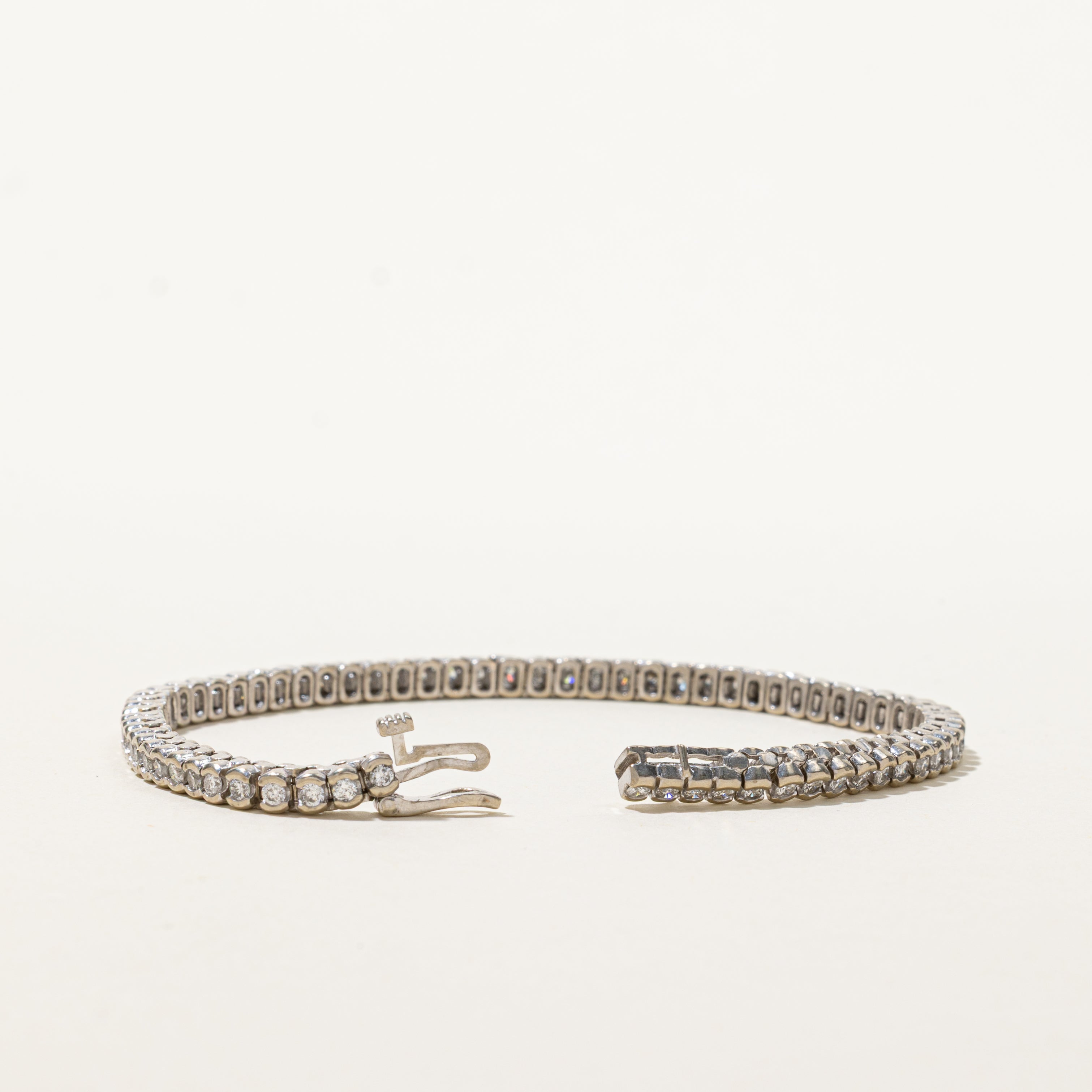 White Gold Semi Bezel Set Diamond Tennis Bracelet | 2.07ctw | 7"