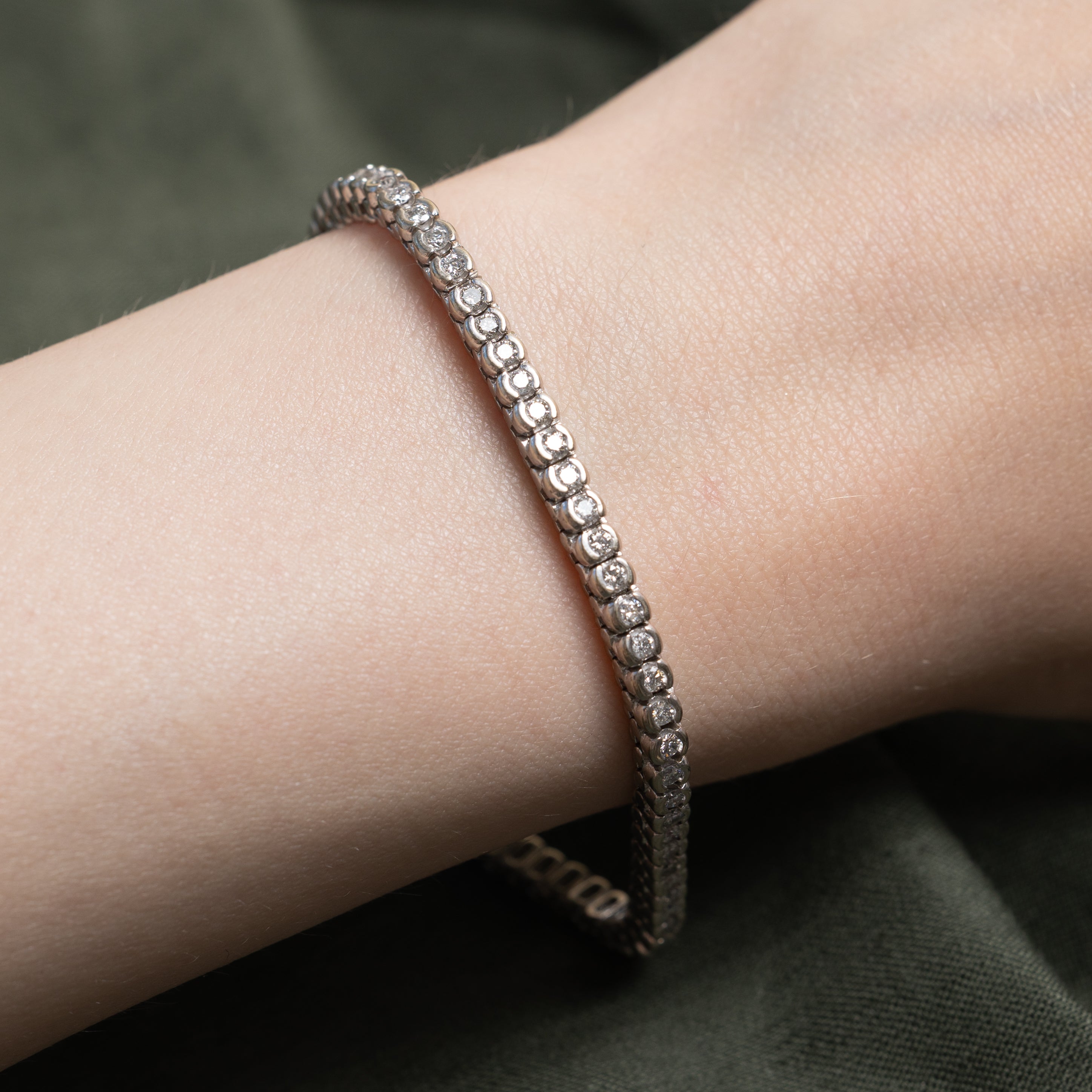White Gold Semi Bezel Set Diamond Tennis Bracelet | 2.07ctw | 7"