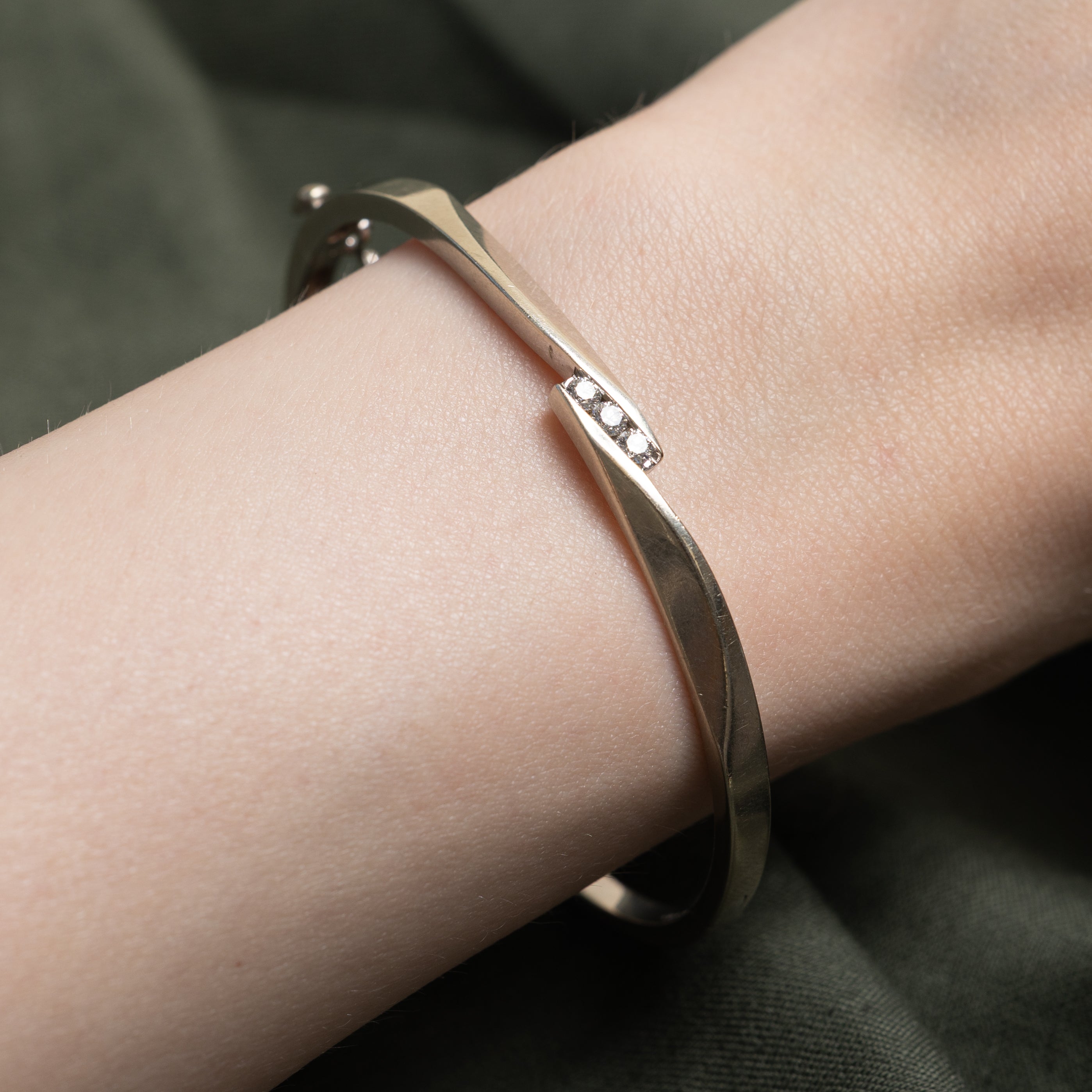 White Gold Channel Set Diamond Bypass Cuff | 0.24ctw | 6"
