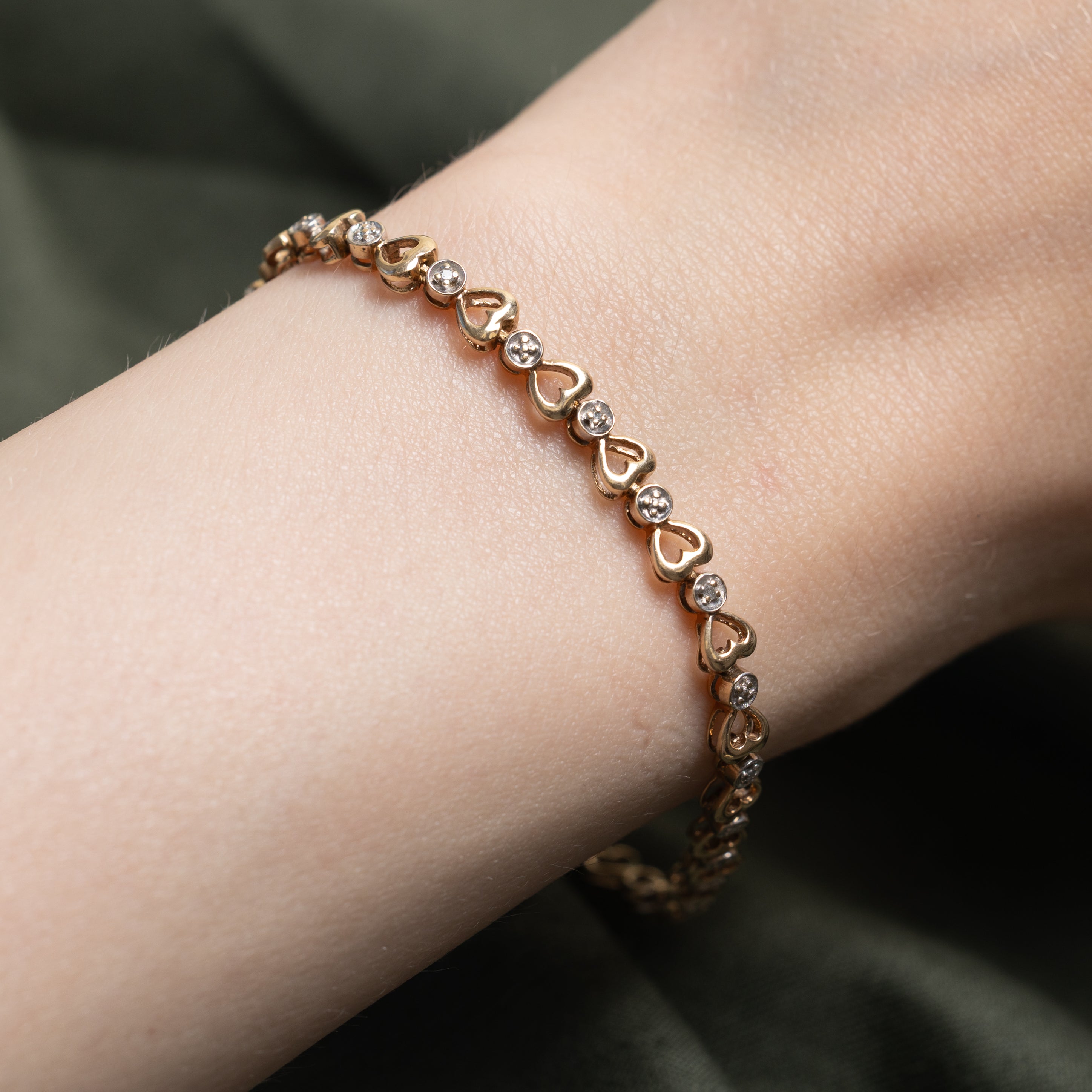 Two-Tone Diamond Open Heart Tennis Bracelet | 0.06ctw | 7.5"