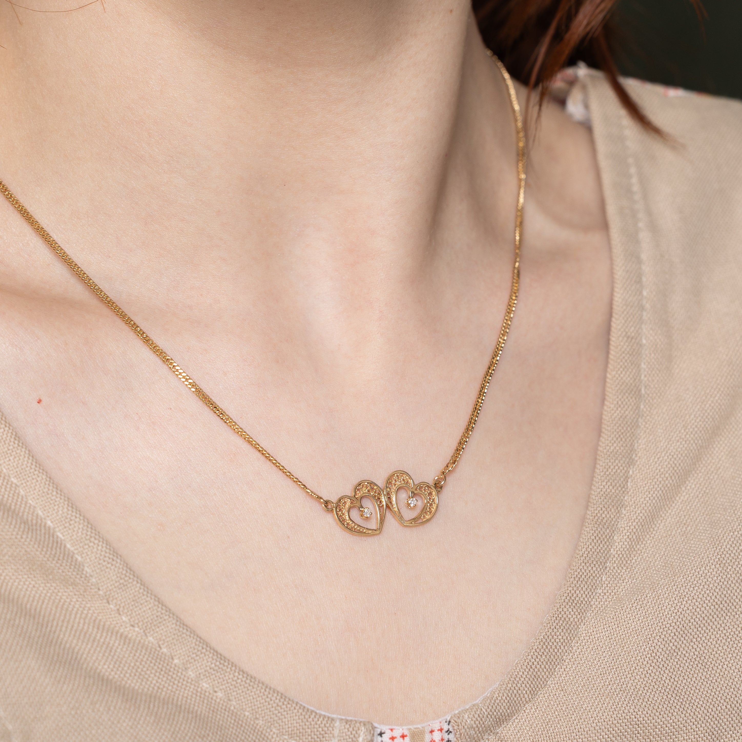 Diamond Two Hearts Pendant Necklace | 0.04ctw | 9"