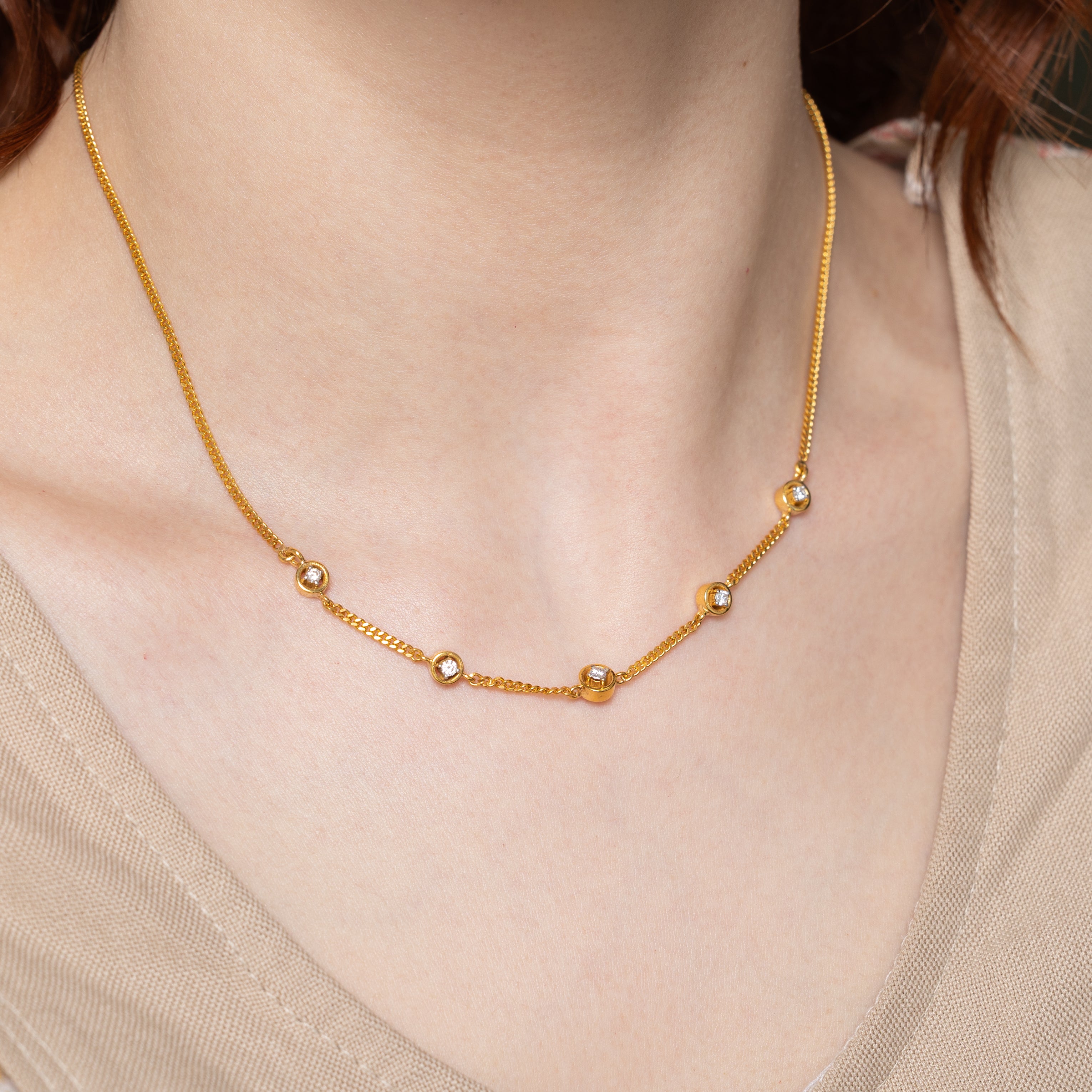 22k Diamond Satellite Chain Necklace | 0.21ctw | 17"