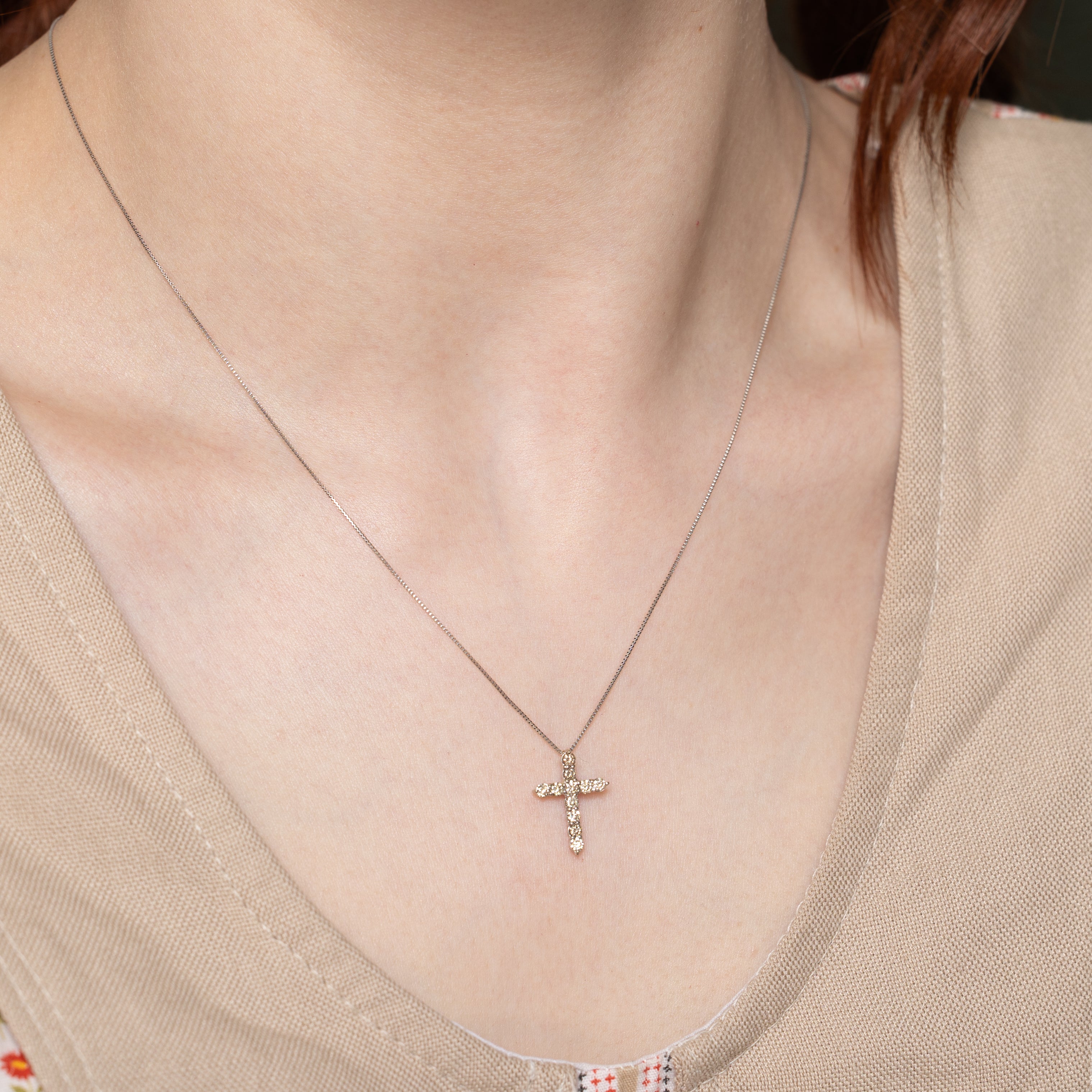 18k Pave Set Diamond Cross Pendant Necklace | 0.50ctw | 17"