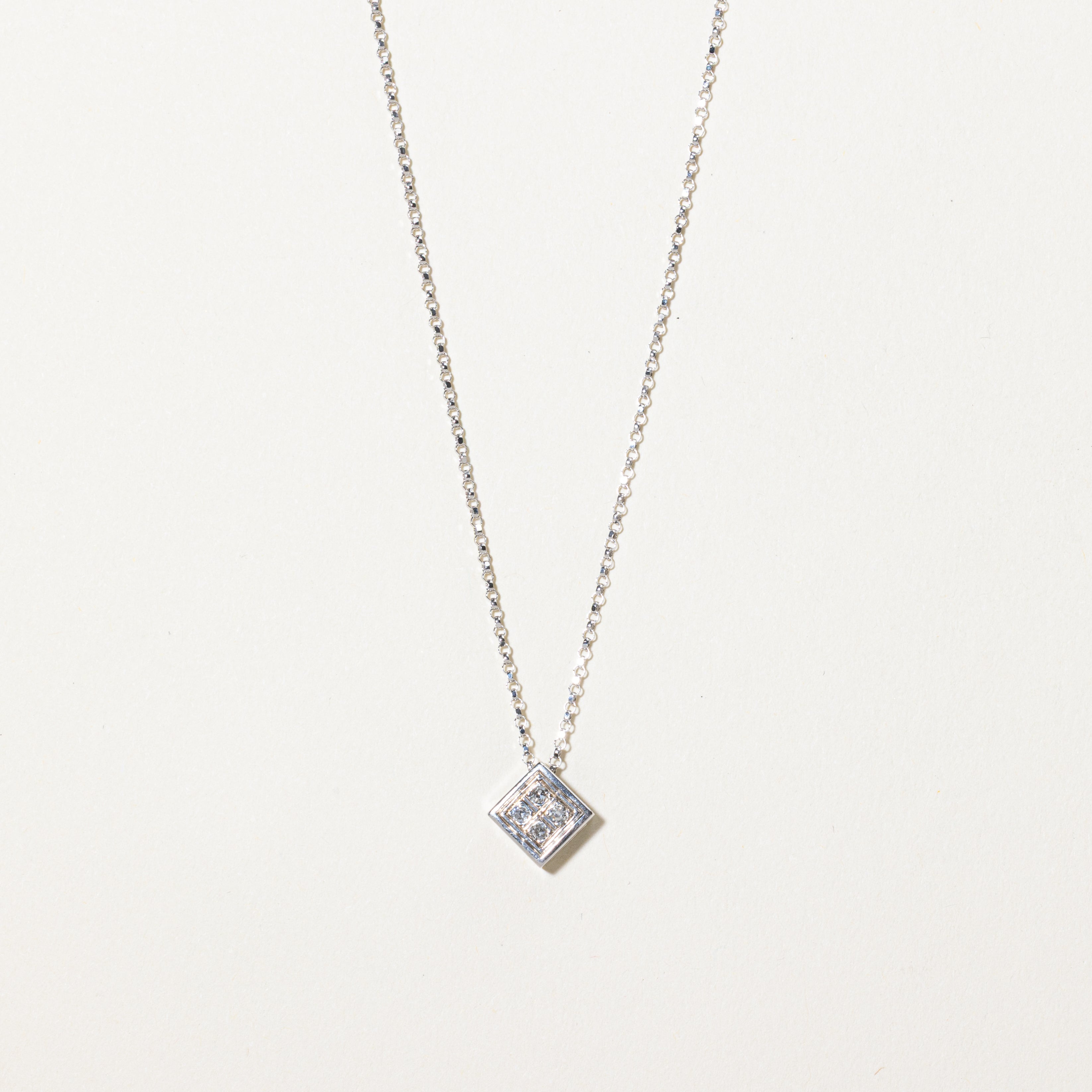 White Gold Diamond Square Pendant Necklace | 0.08ctw | 18"