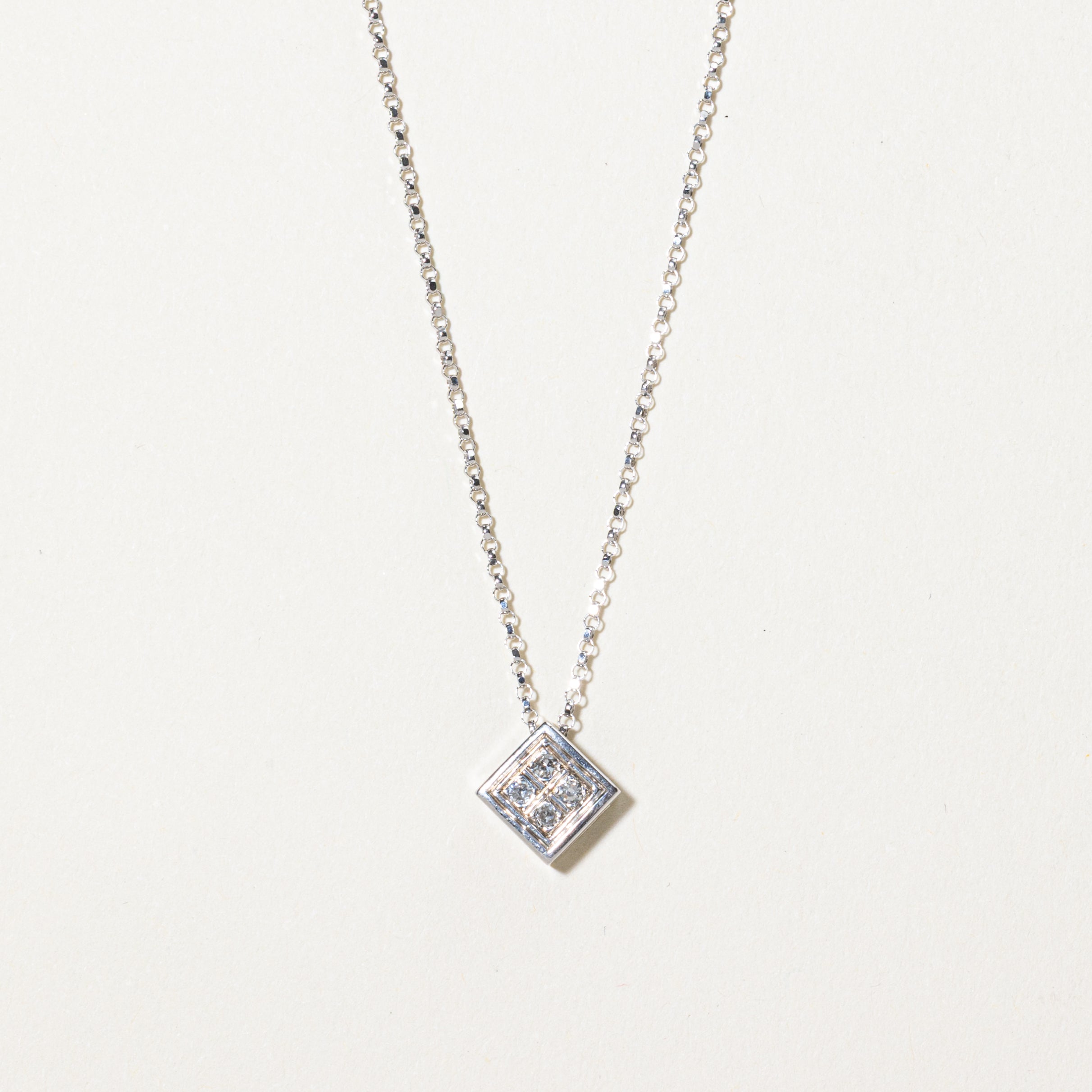 White Gold Diamond Square Pendant Necklace | 0.08ctw | 18"