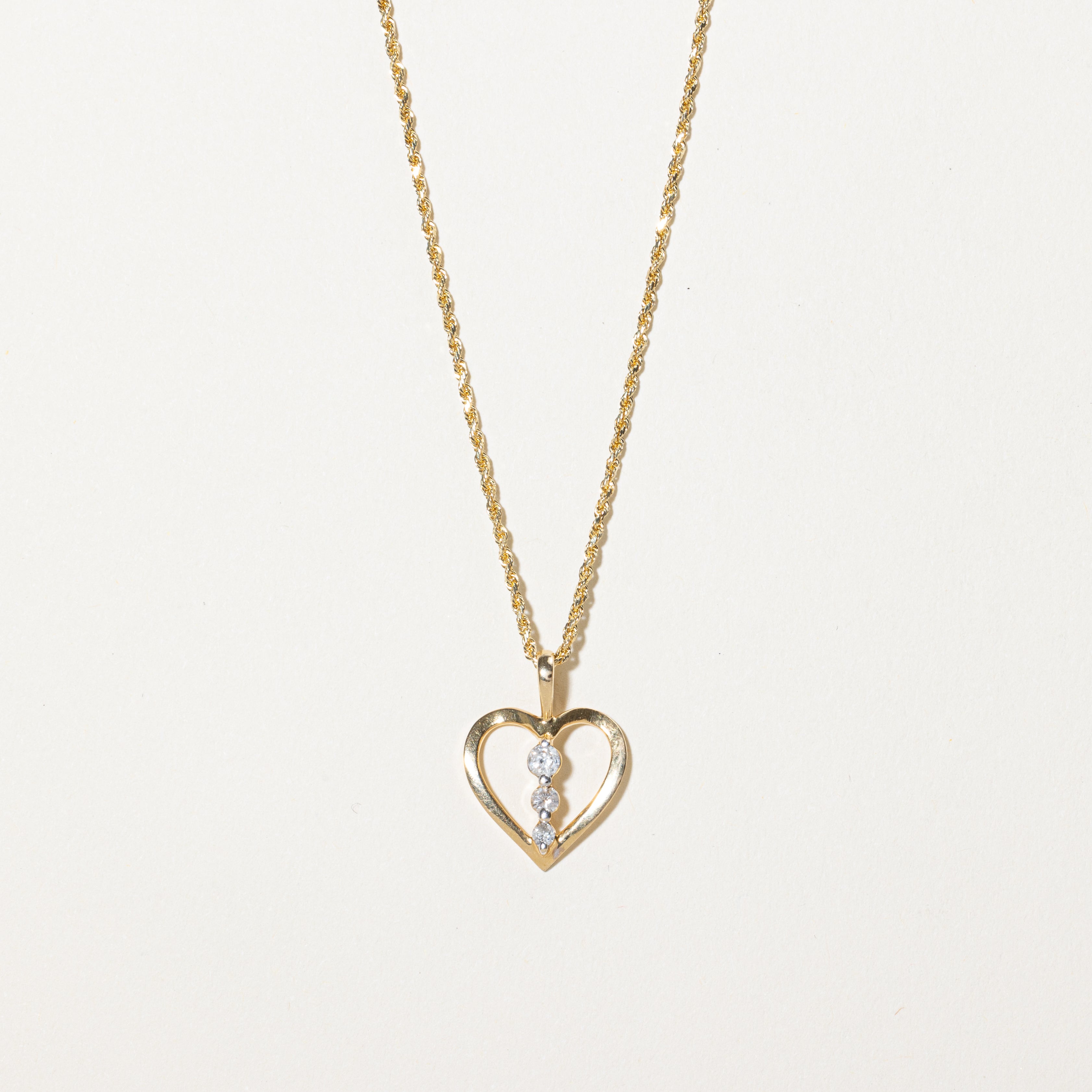 Diamond Column Open Heart Pendant Necklace | 0.20ctw | 21"