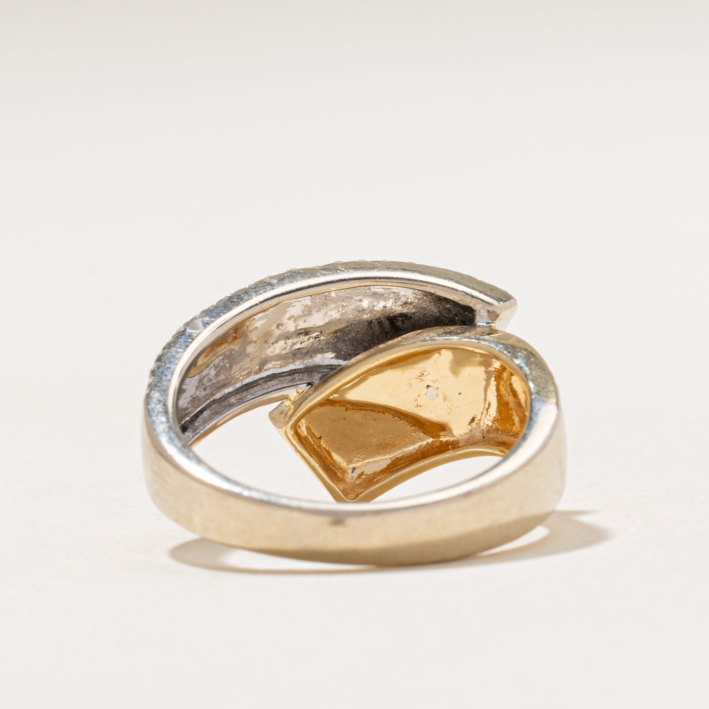 Two Tone Diamond Engraved Bypass Ring | 0.16ctw | SZ 7.25