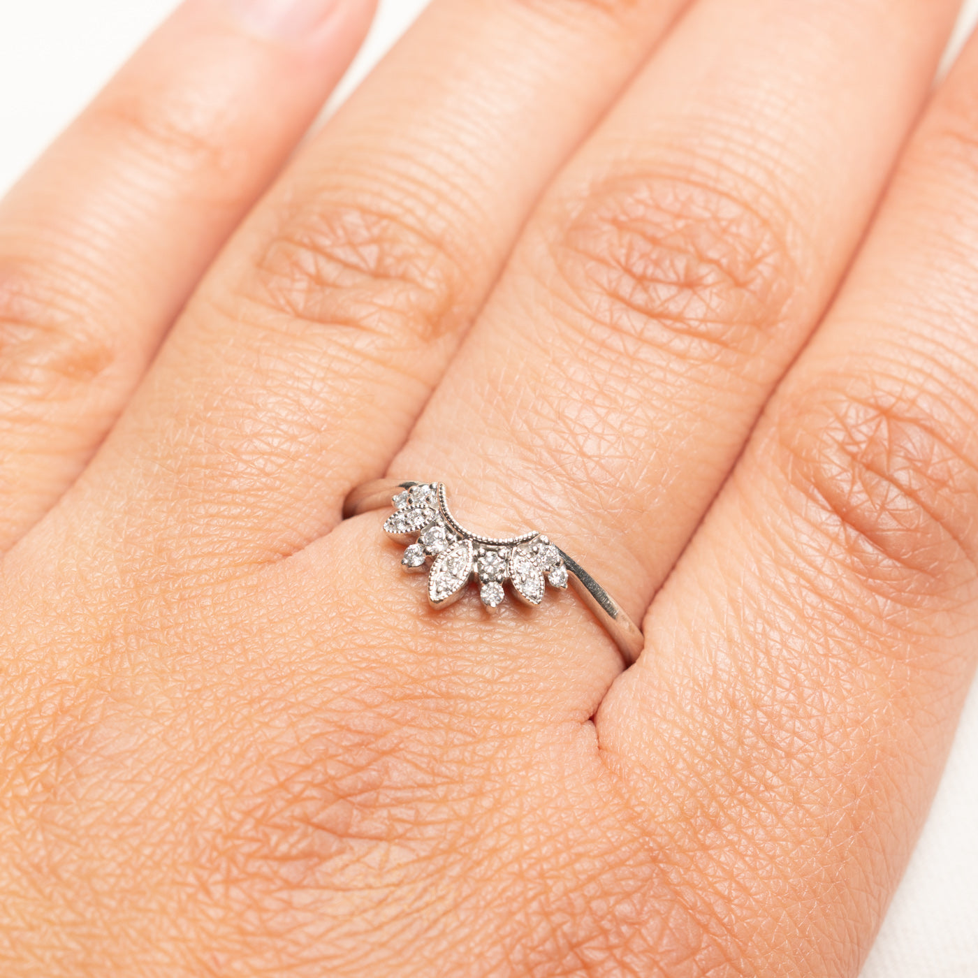 White Gold Diamond Petal Contour Ring | 0.14ctw | SZ 10