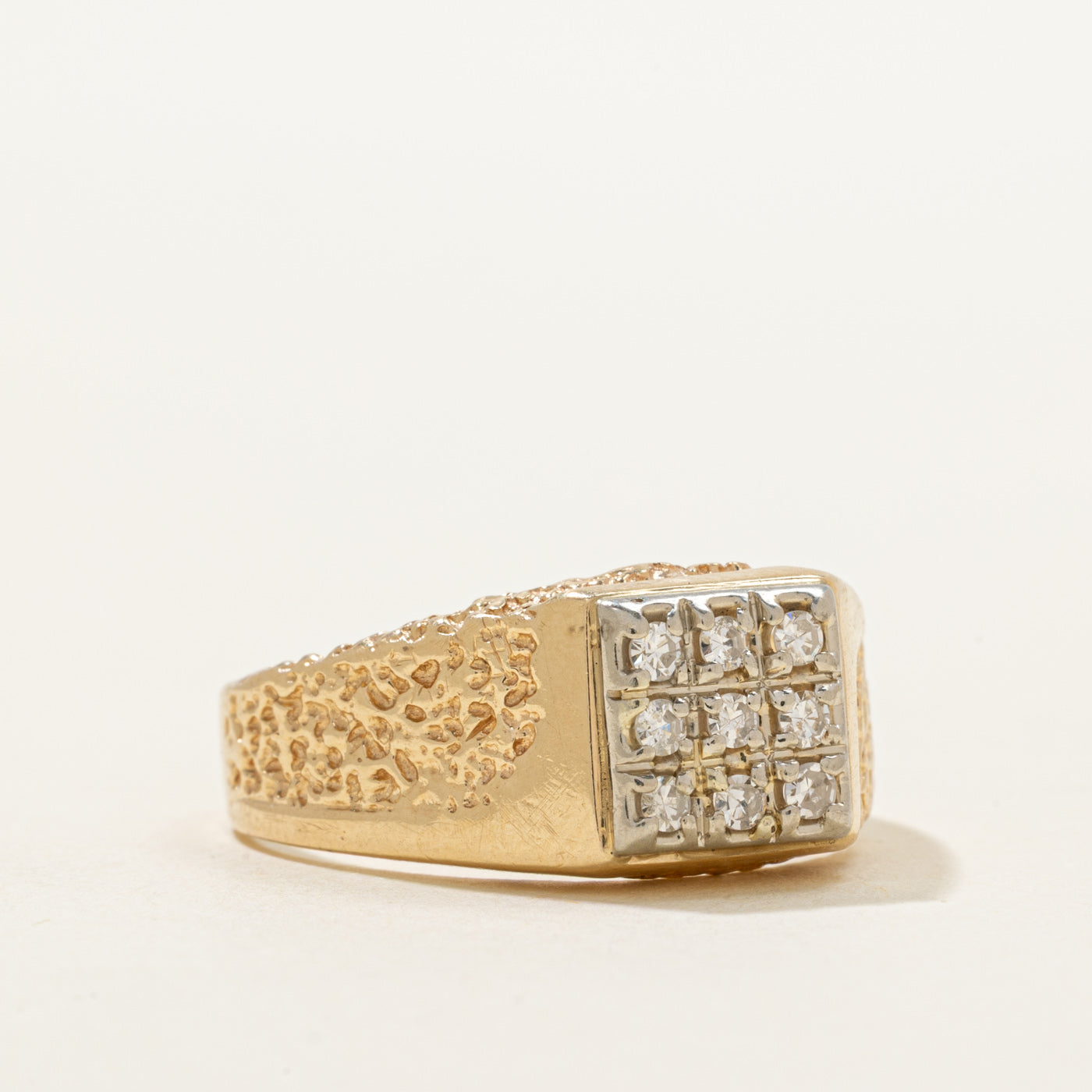 Diamond Grid Textured Signet Ring | 0.20ctw | SZ 11