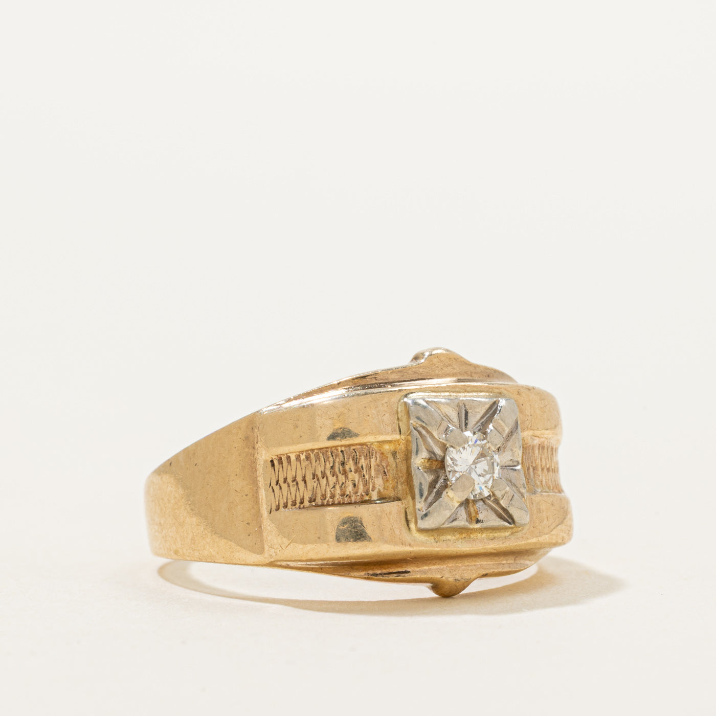 Two Tone Diamond Textured Statement Ring | 0.14ct | SZ 8