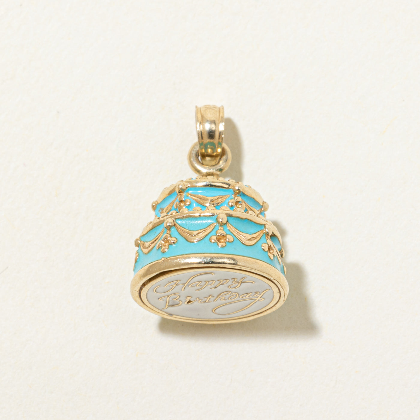 14k Yellow Gold "Happy Birthday" Cake Pendant
